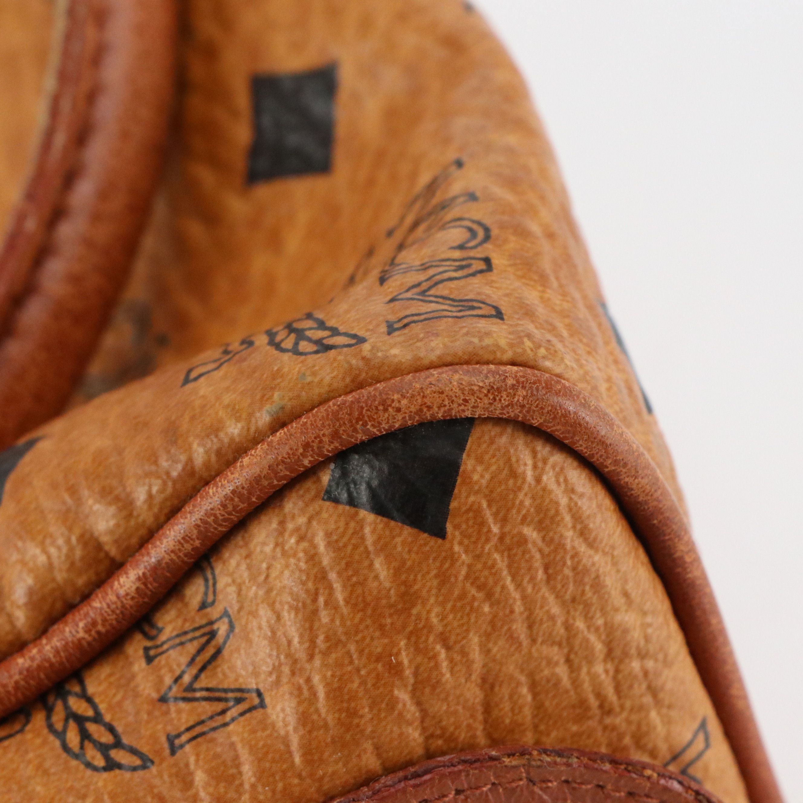 MCM Mini Boston Bag in Cognac Visetos Canvas and Leather