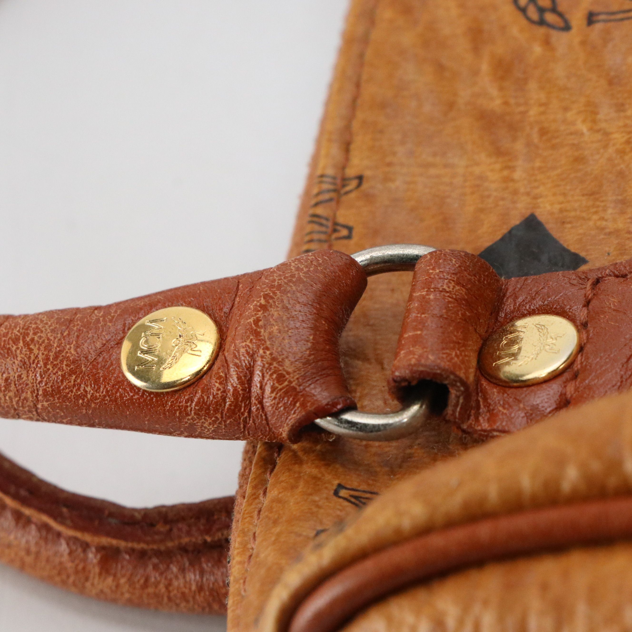 MCM Mini Boston Bag in Cognac Visetos Canvas and Leather