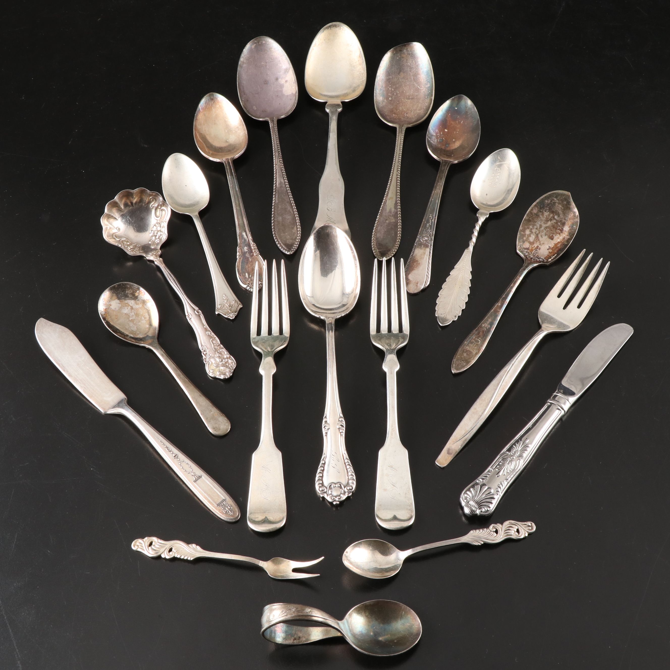 Engraved Sterling Spoons with Oneida, and More Silver Plate Flatware