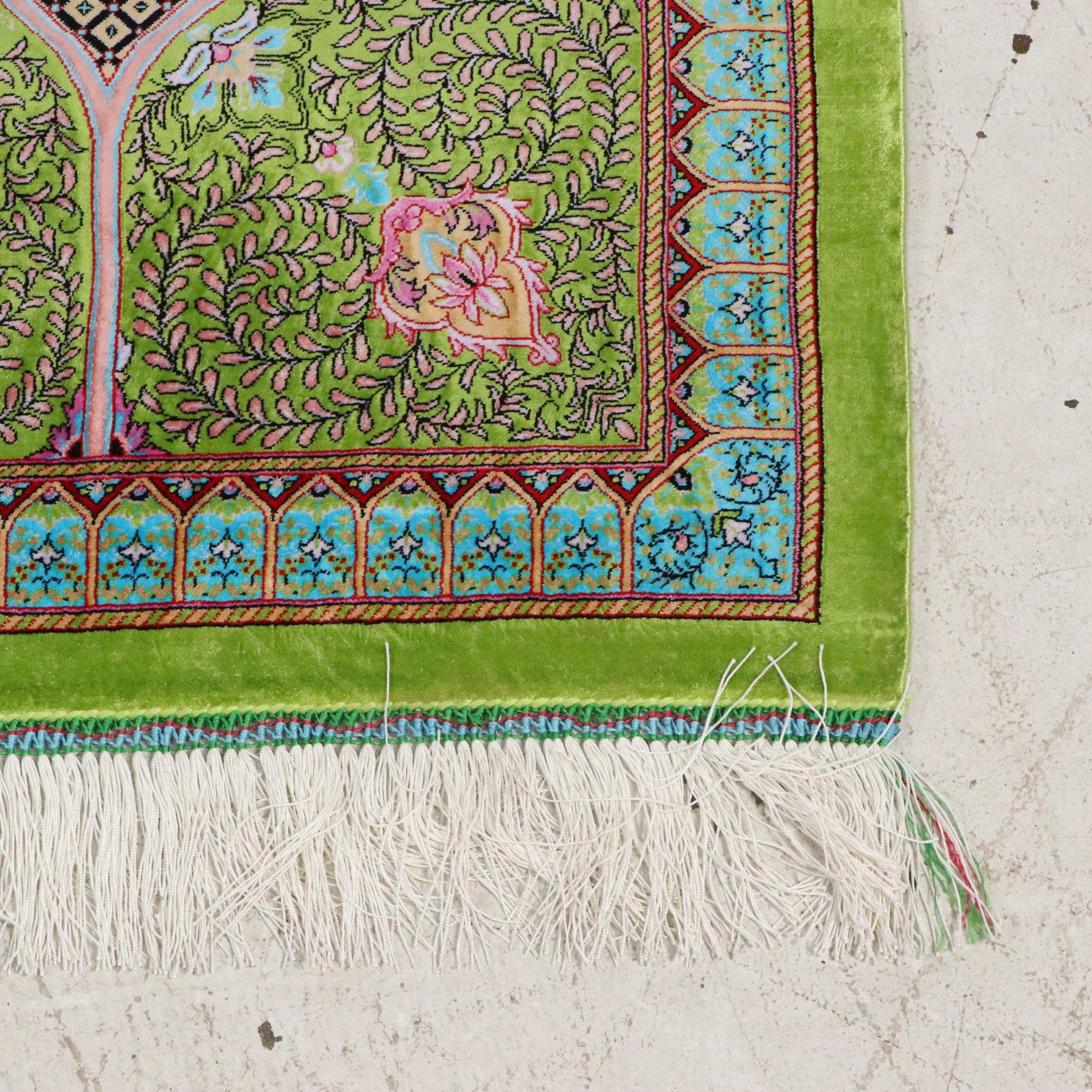 6'6 x 10'2 Machine Made Turkish Qom Peacock Style Silk Area Rug