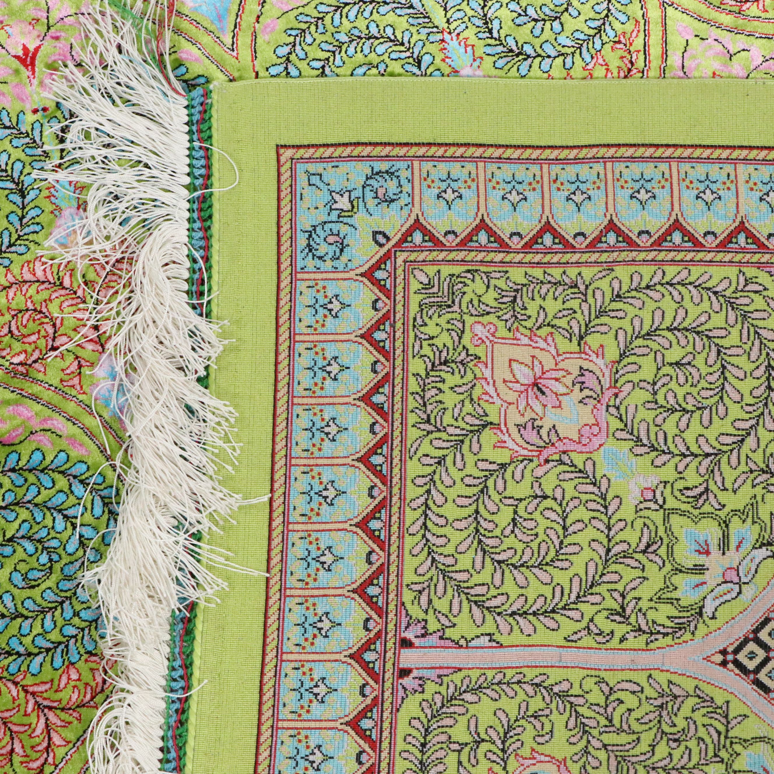 6'6 x 10'2 Machine Made Turkish Qom Peacock Style Silk Area Rug