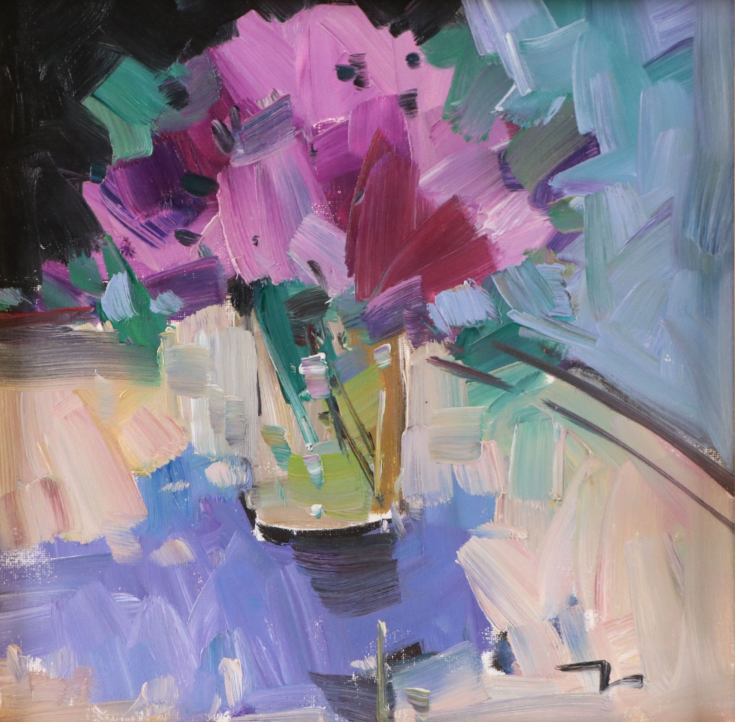 Jose Trujillo Oil Painting on Canvas "Floral Table Arrangement," 2019