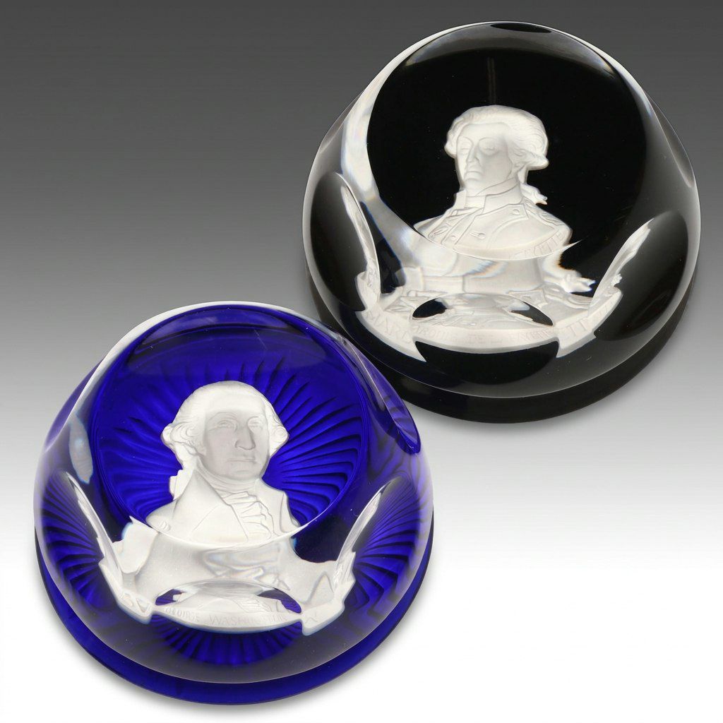 Baccarat Franklin Mint "Washington" and "Lafayette" Sulphide Glass Paperweights