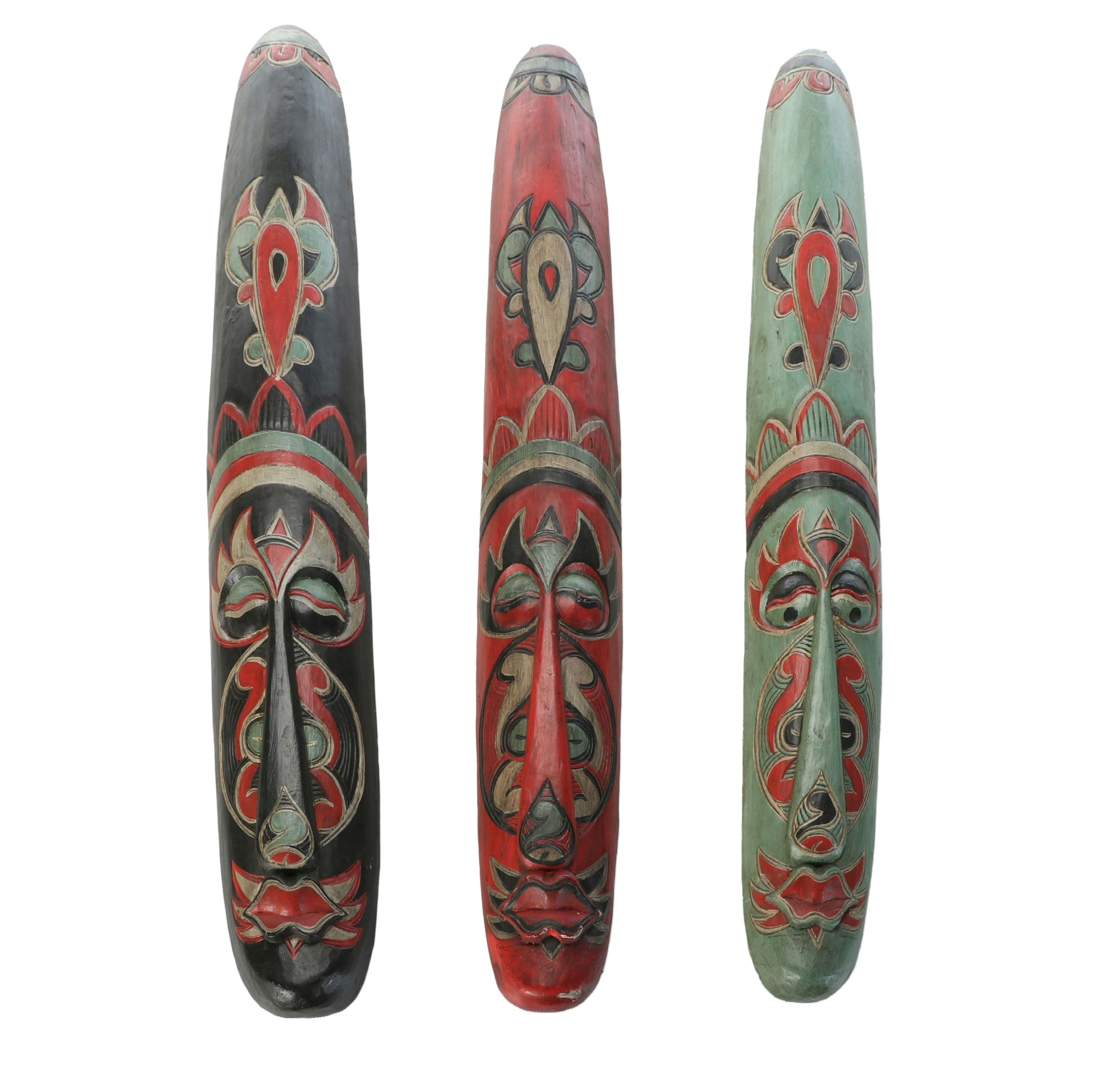 Indonesian Hand-Carved Painted Wood Decorative Wall Masks