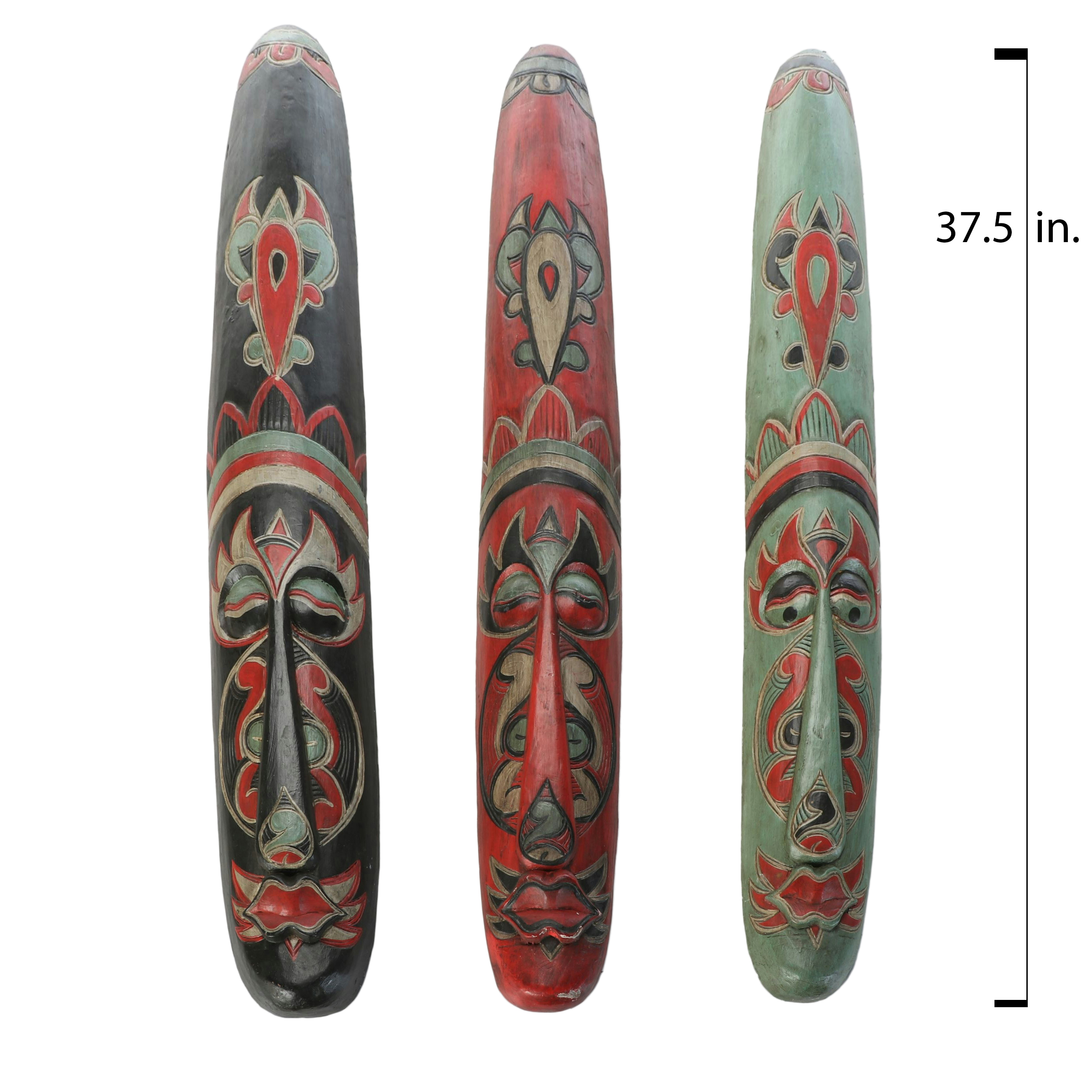 Indonesian Hand-Carved Painted Wood Decorative Wall Masks