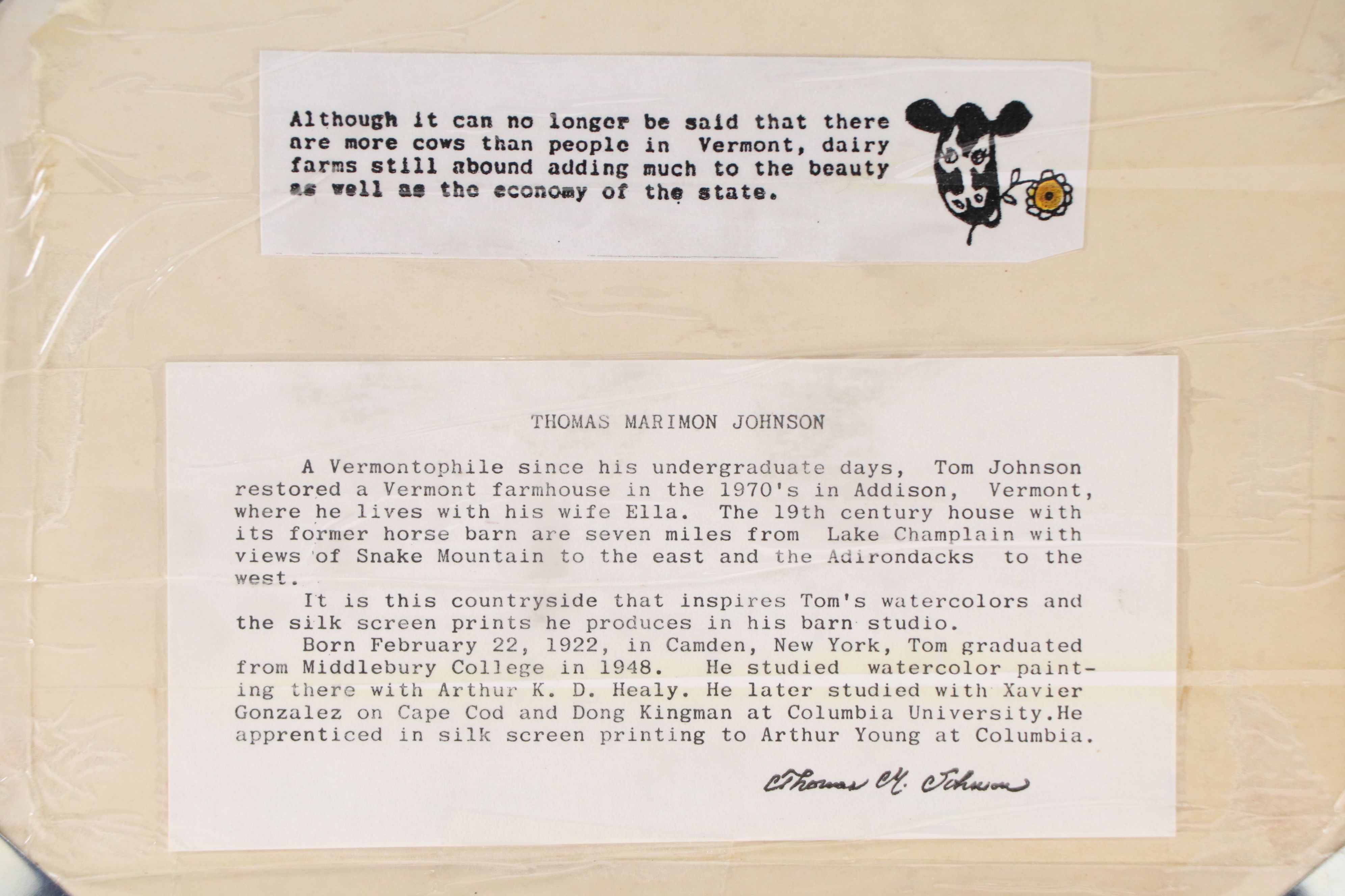 Thomas Marion Johnson Serigraph "Vermont Music Factory"