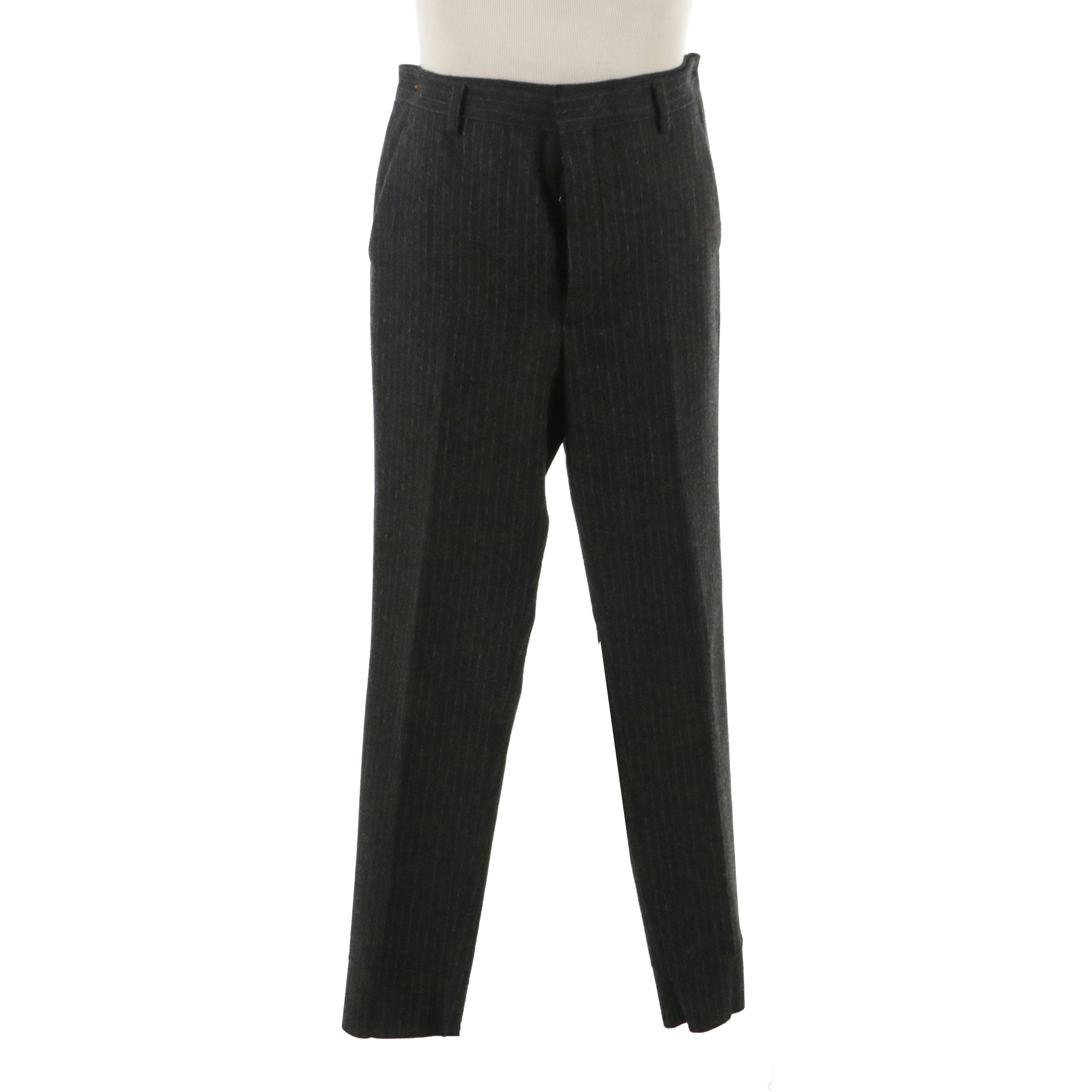 Men's Prada Trousers in Grey Pinstriped Wool, With Tag