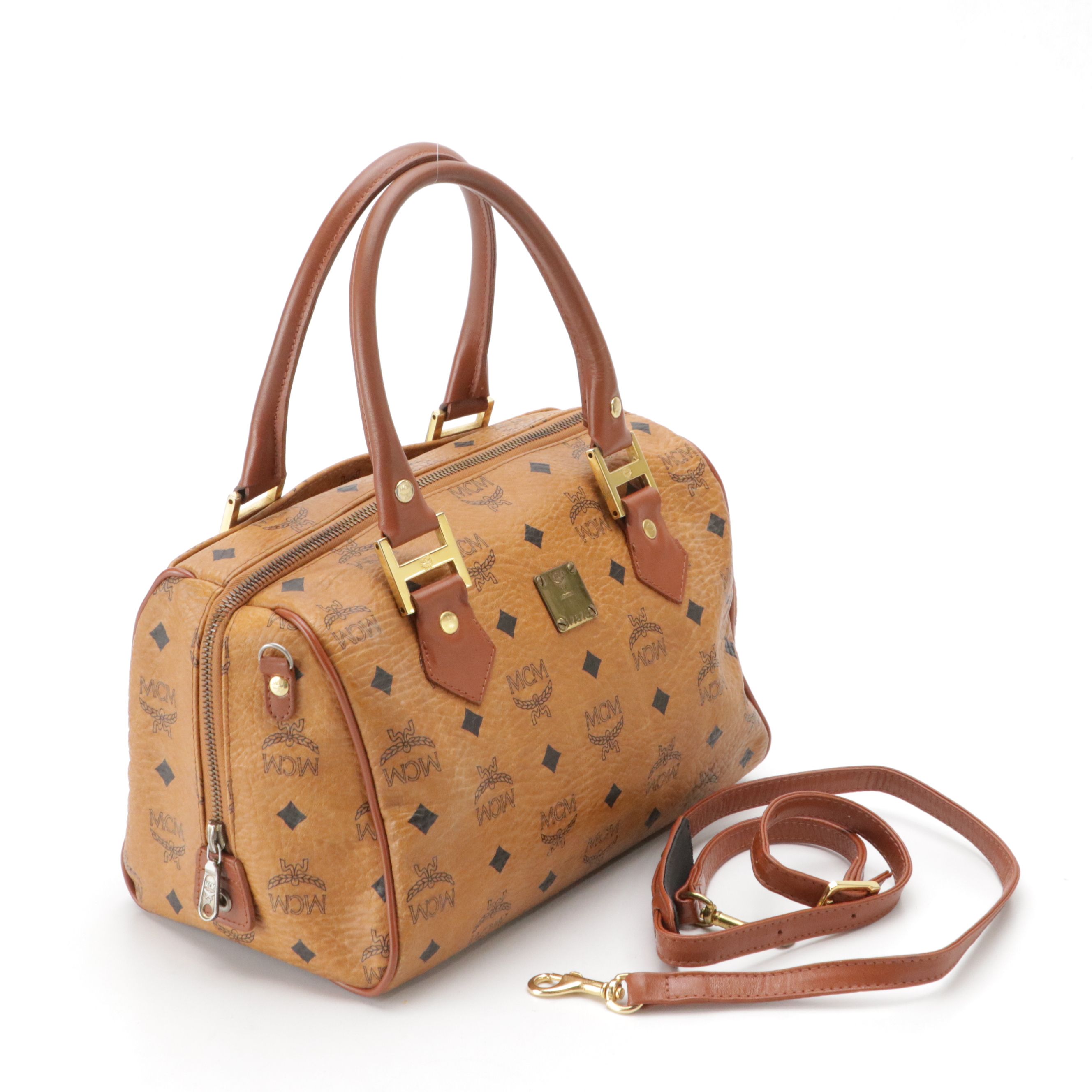 MCM Two-Way Bag in Cognac Visetos Canvas with Leather Trim