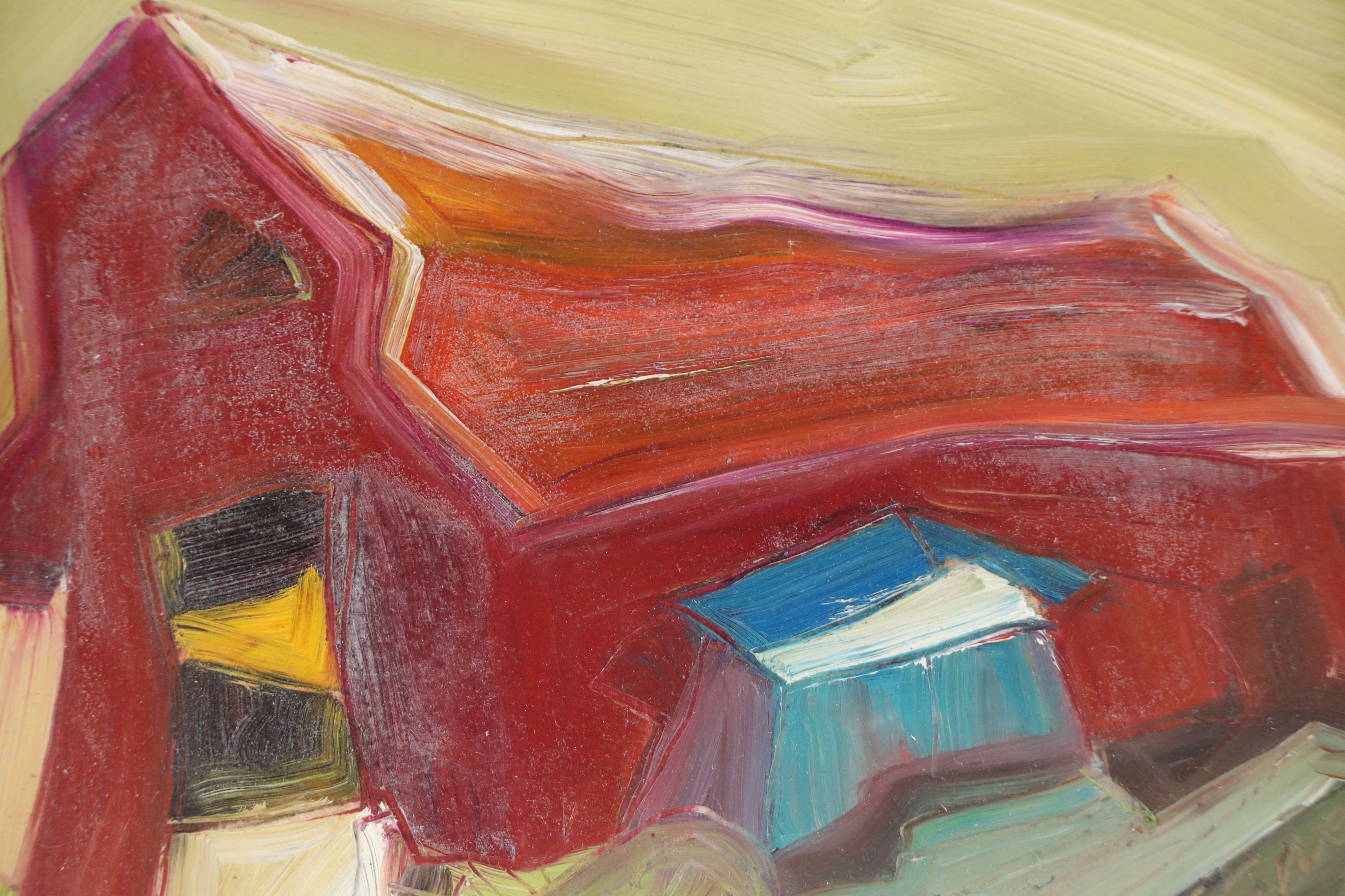 Landscape Oil Painting of Red Barn, 21st Century