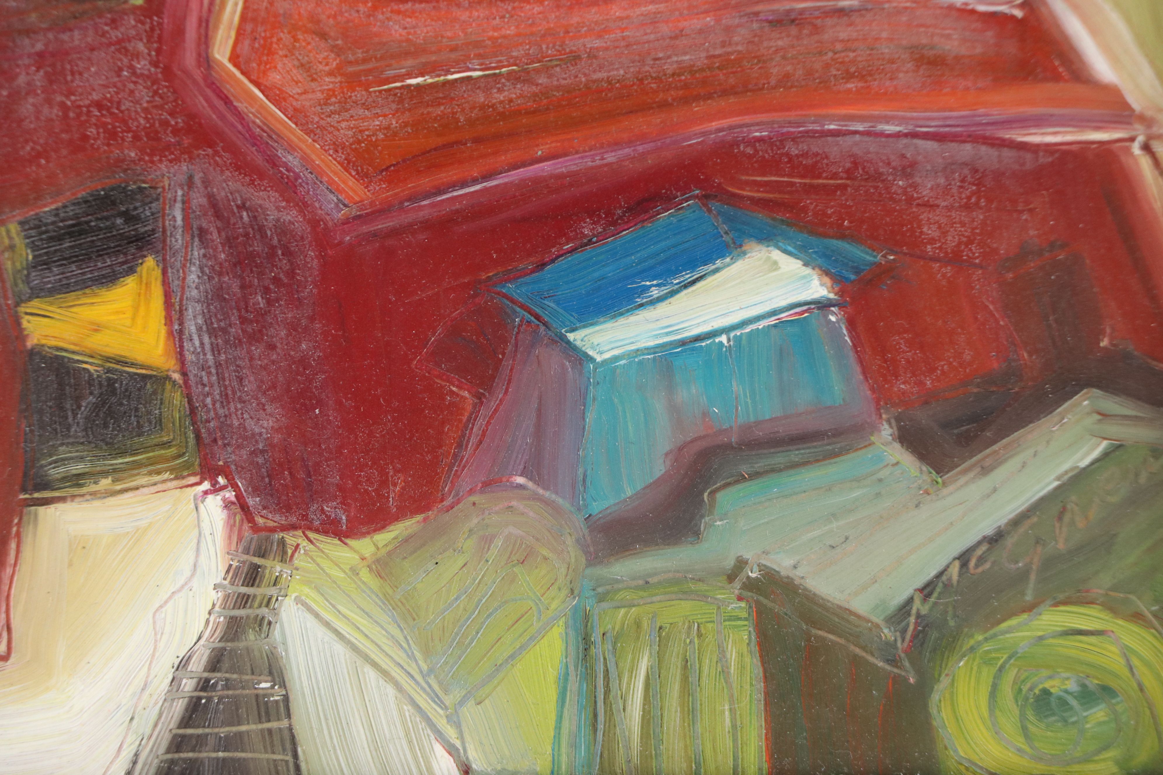 Landscape Oil Painting of Red Barn, 21st Century