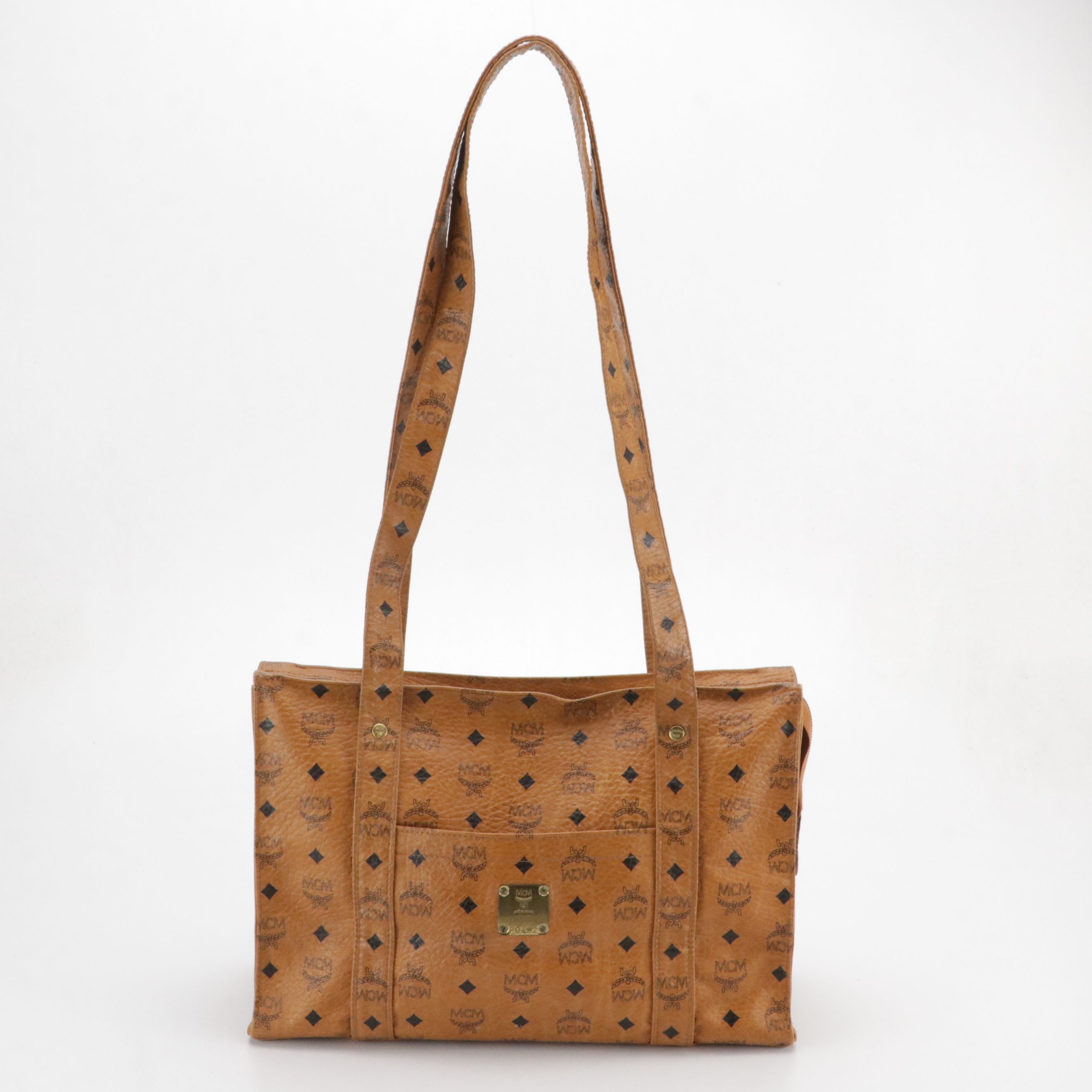 MCM Long Handle Tote Bag in Cognac Visetos Canvas