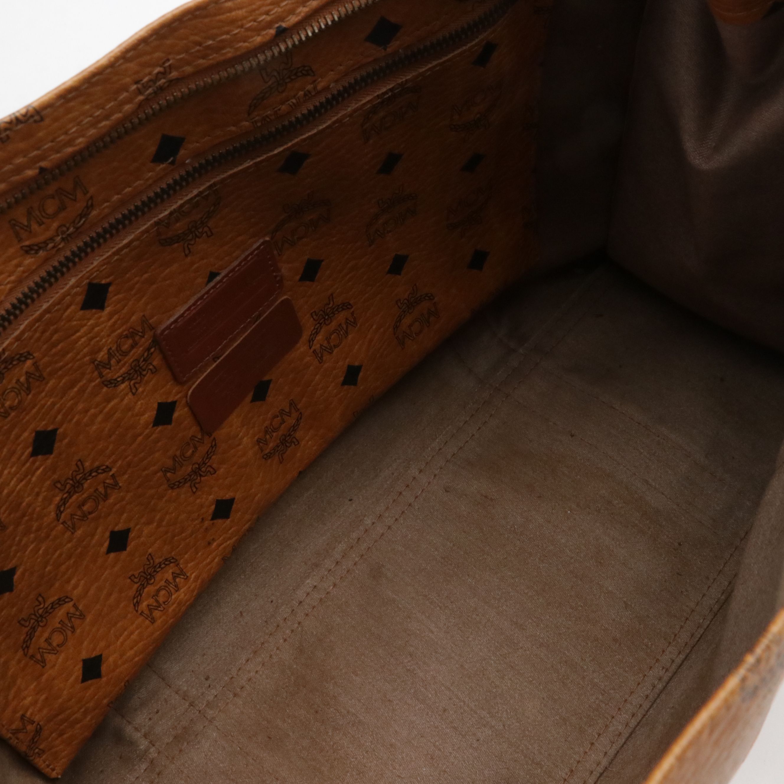 MCM Long Handle Tote Bag in Cognac Visetos Canvas