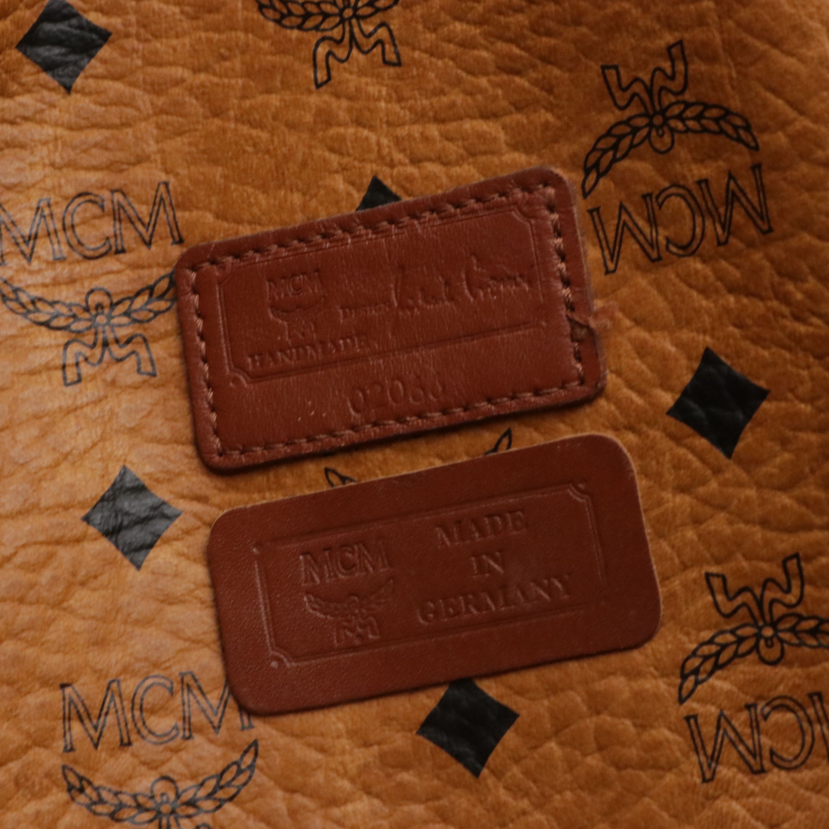 MCM Long Handle Tote Bag in Cognac Visetos Canvas