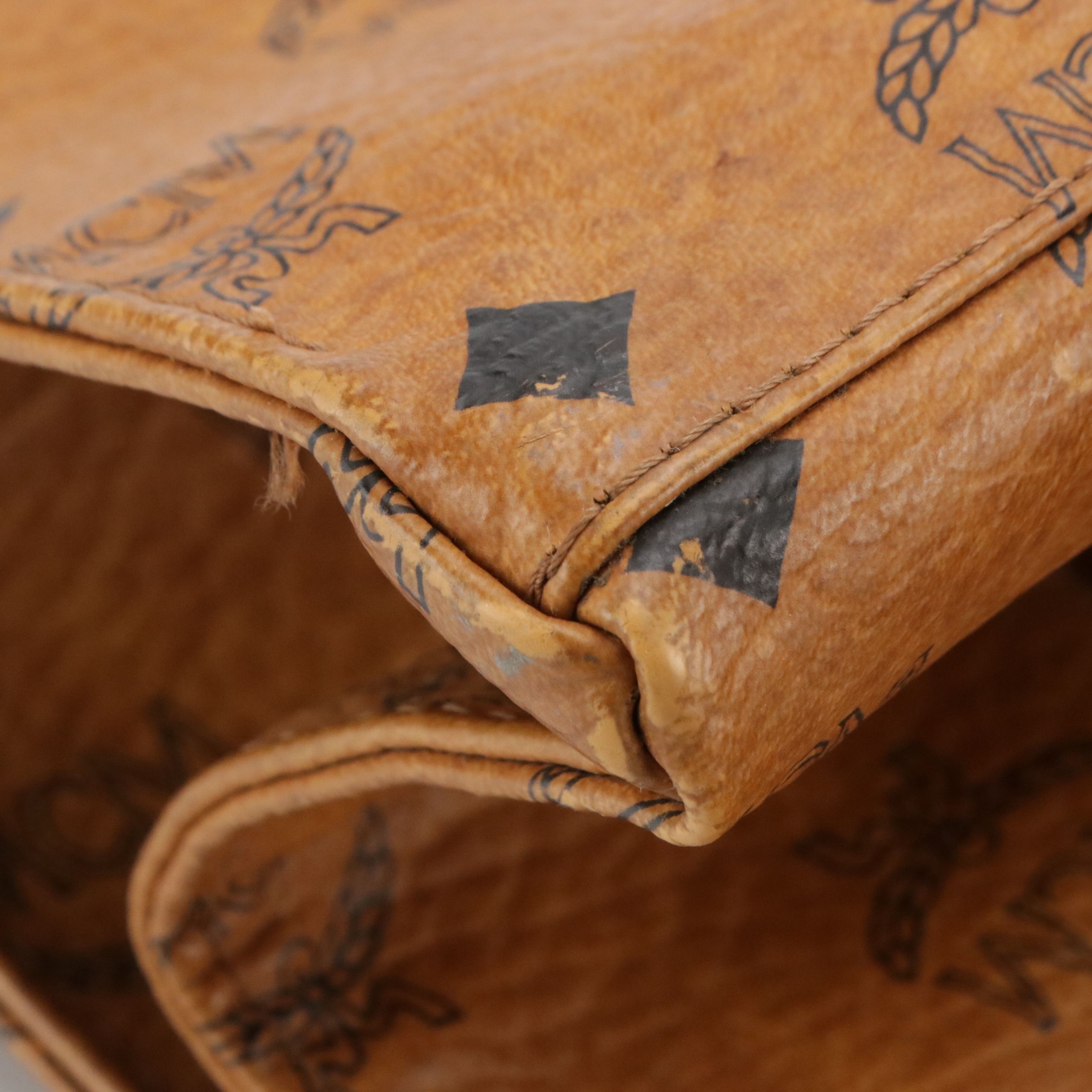 MCM Long Handle Tote Bag in Cognac Visetos Canvas