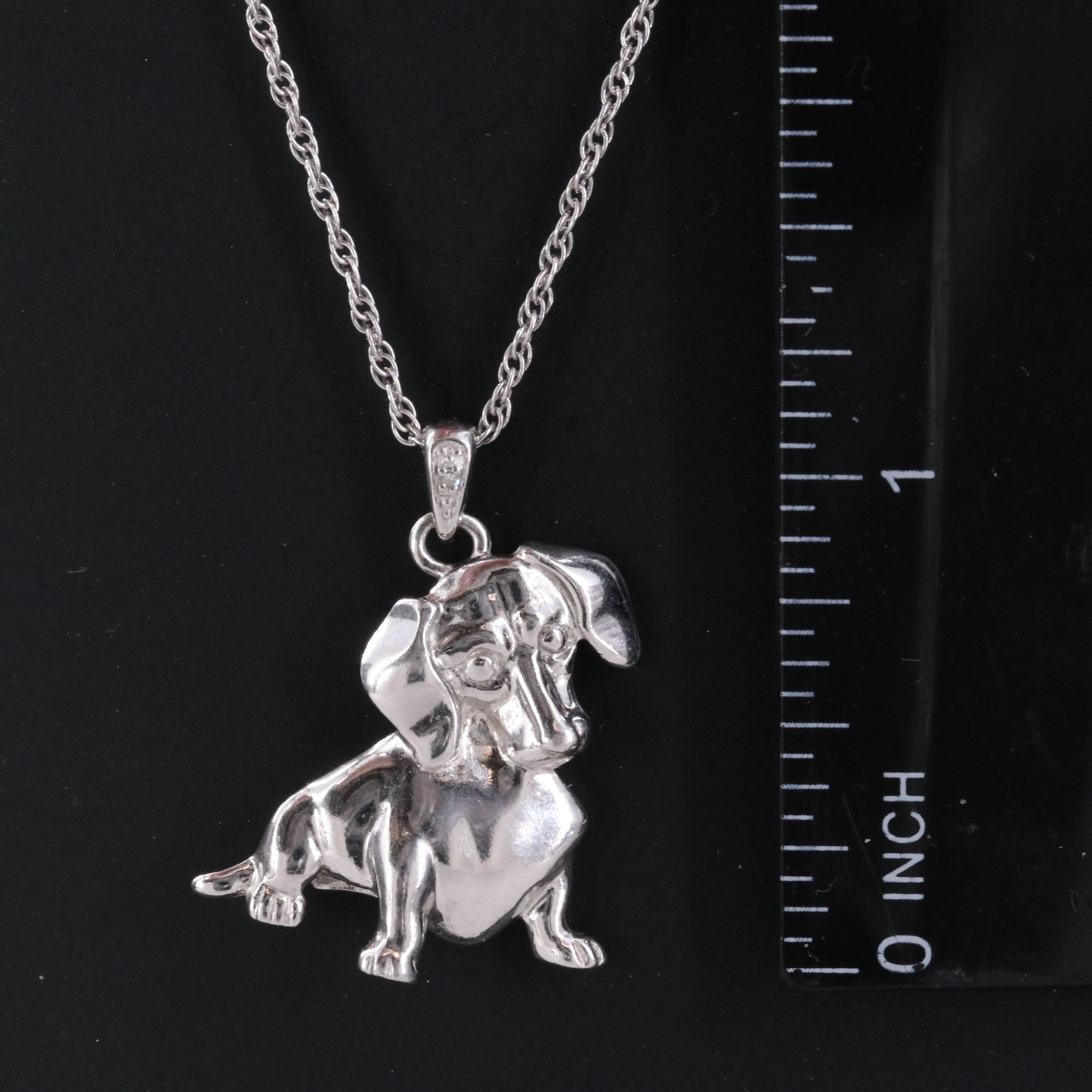 Sterling Diamond Accented Dachshund Pendant Necklace