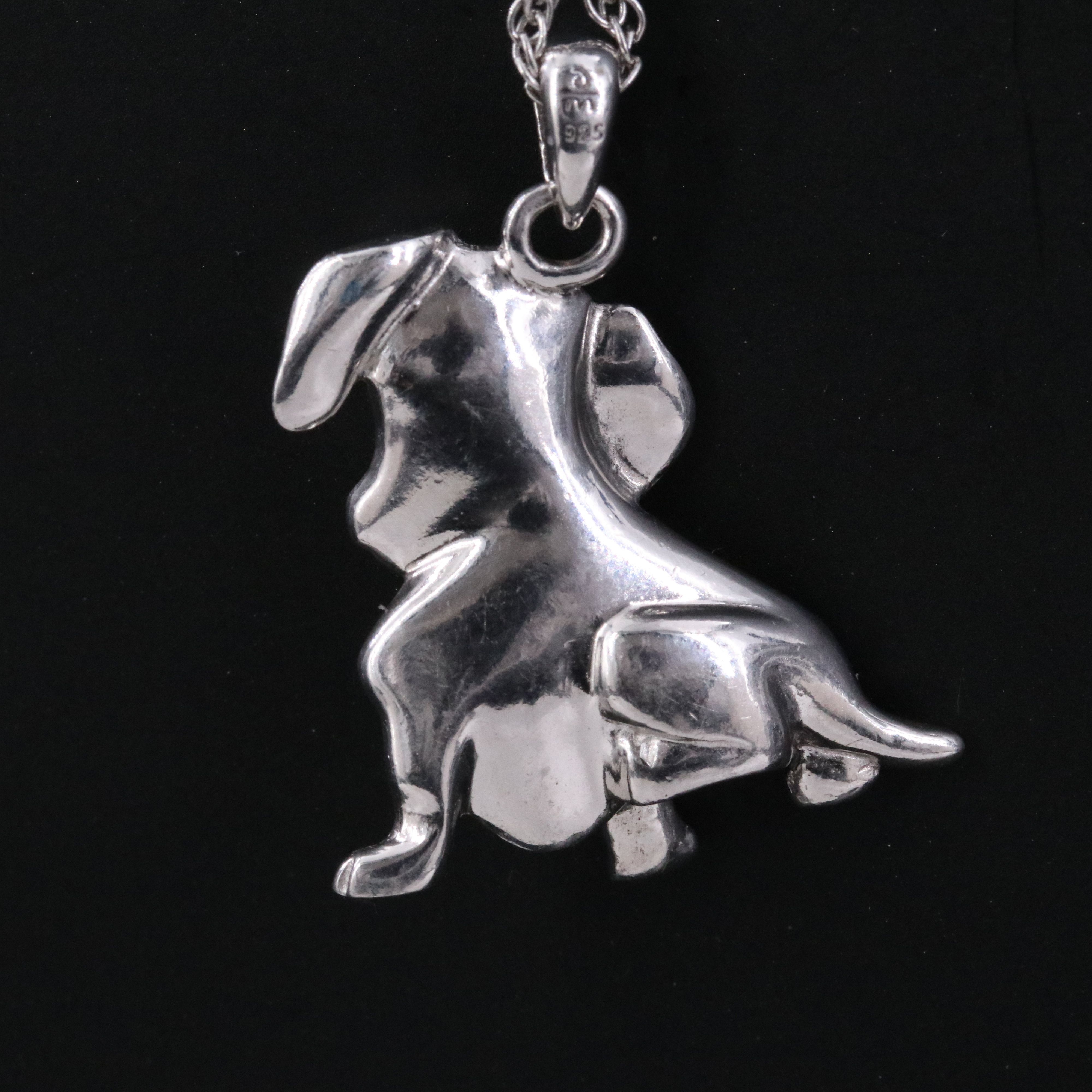 Sterling Diamond Accented Dachshund Pendant Necklace