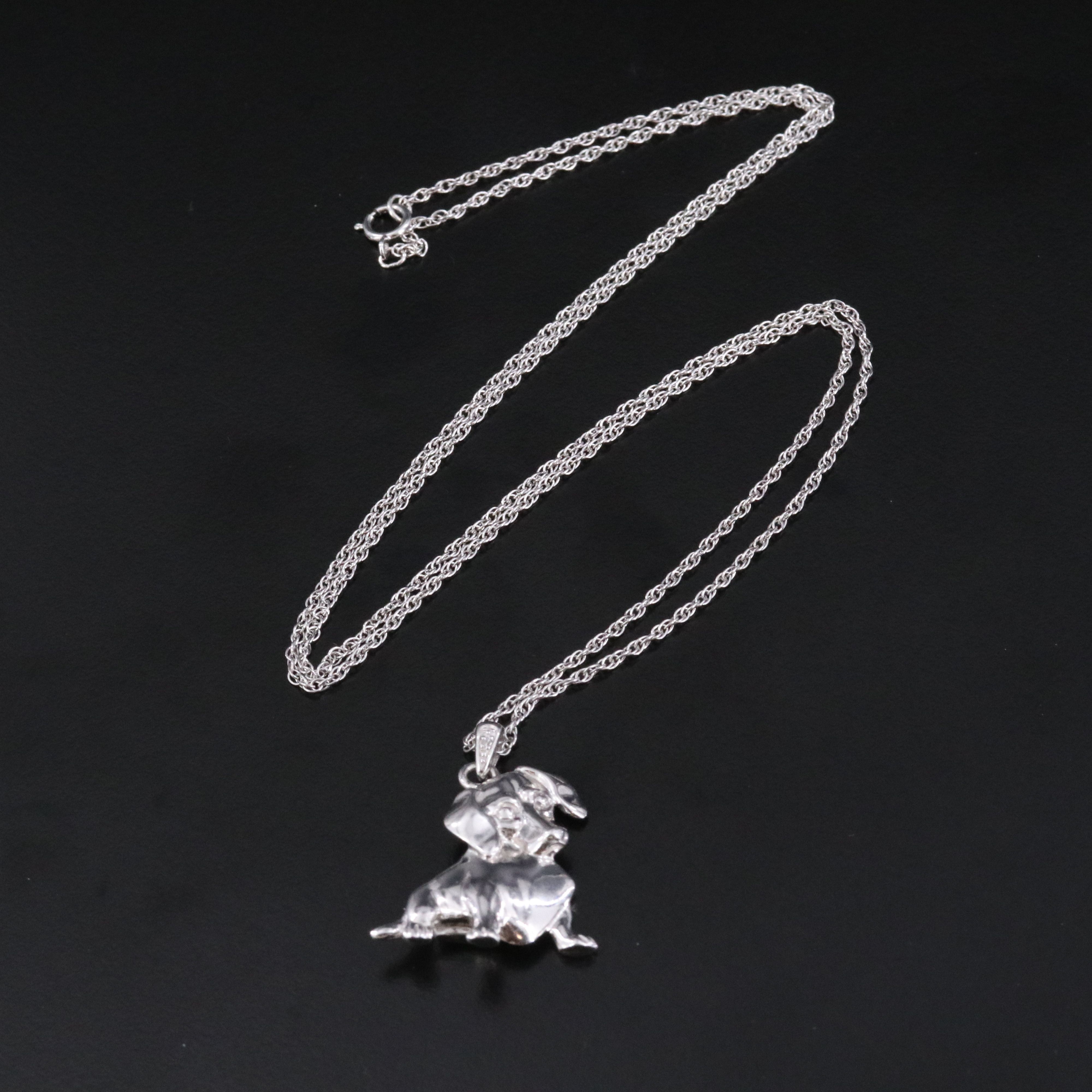 Sterling Diamond Accented Dachshund Pendant Necklace