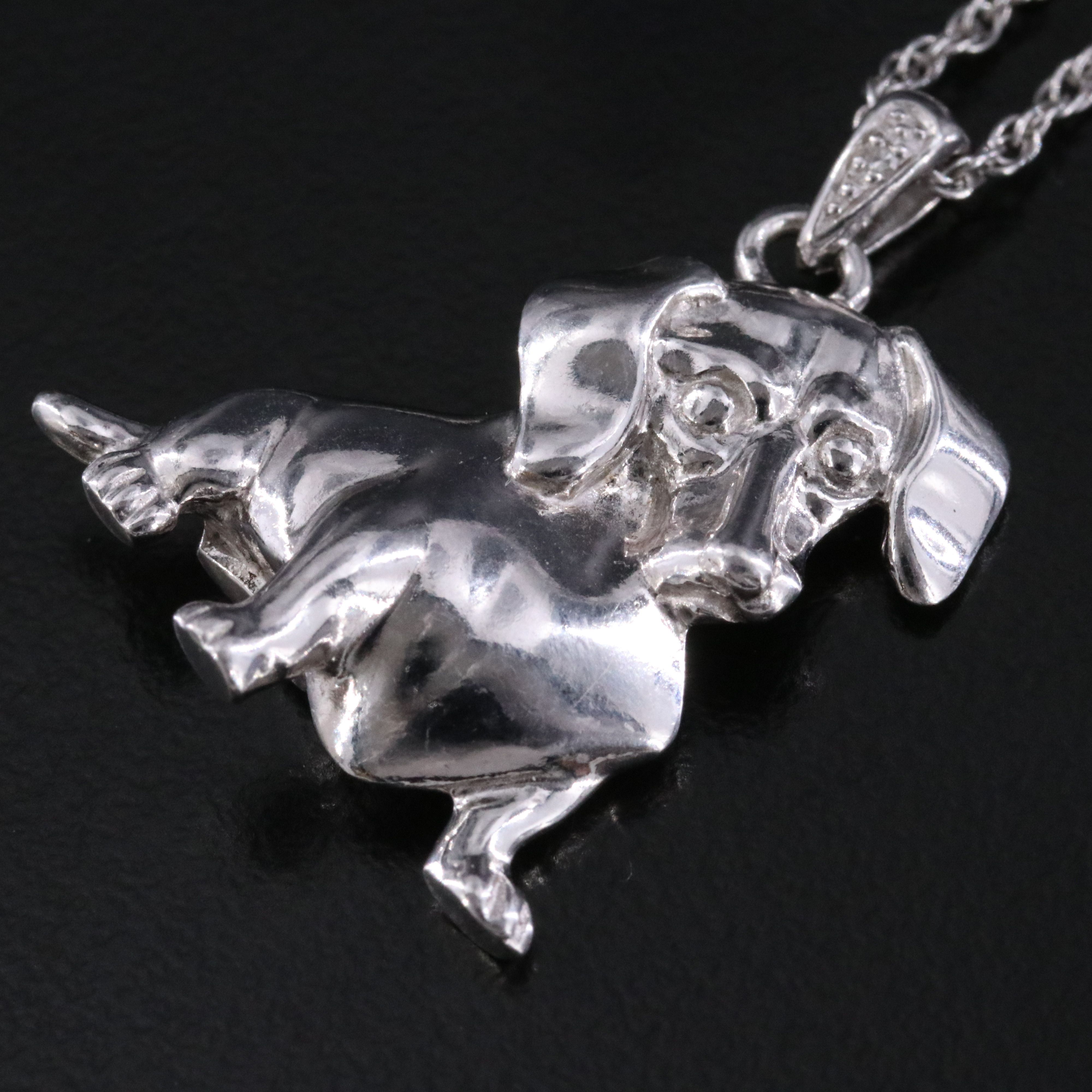 Sterling Diamond Accented Dachshund Pendant Necklace