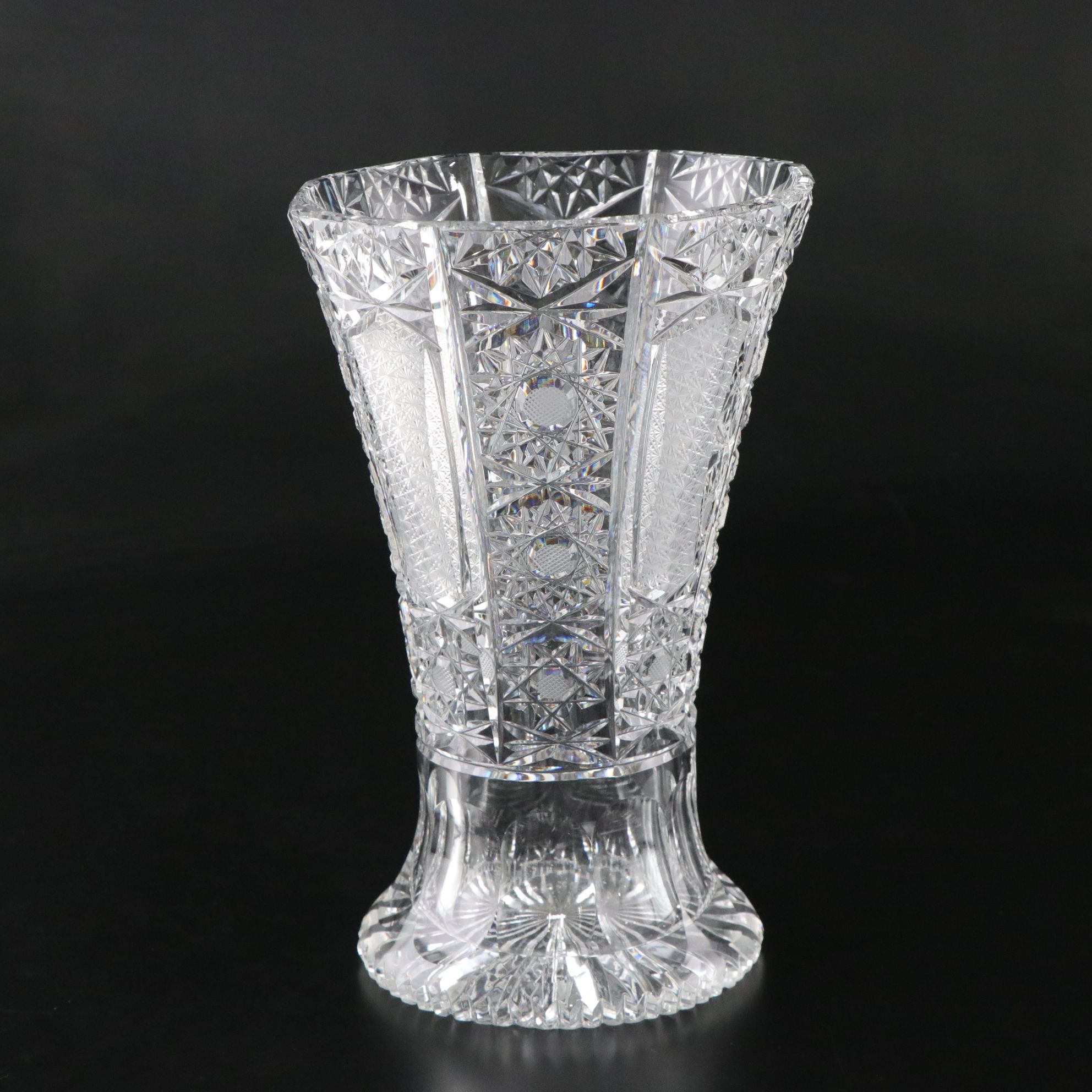 Czech Bohemian Cut Crystal Vase with Sawtooth Trim Base