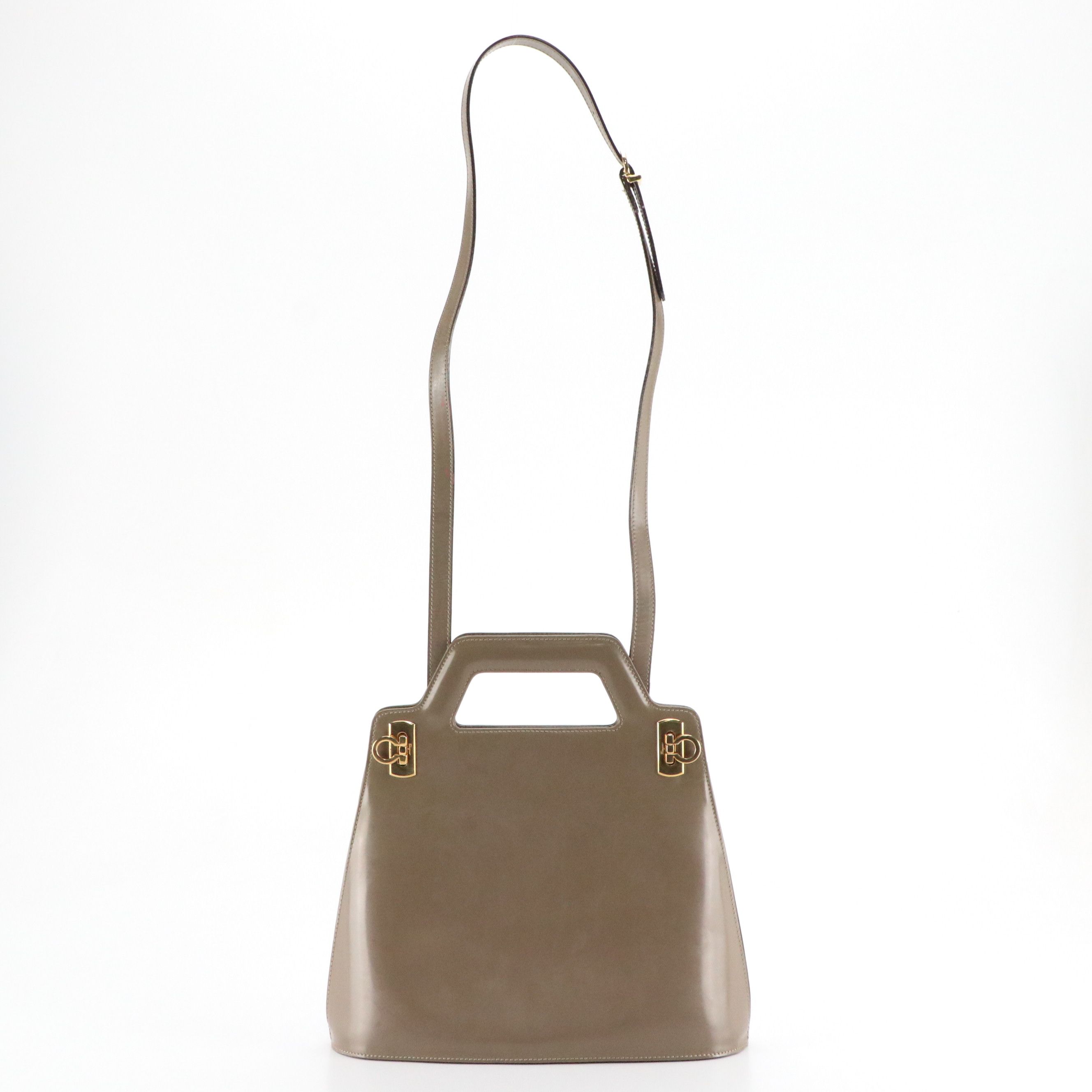 Salvatore Ferragamo Small Wanda Top Handle Two-Way Bag in Taupe Leather
