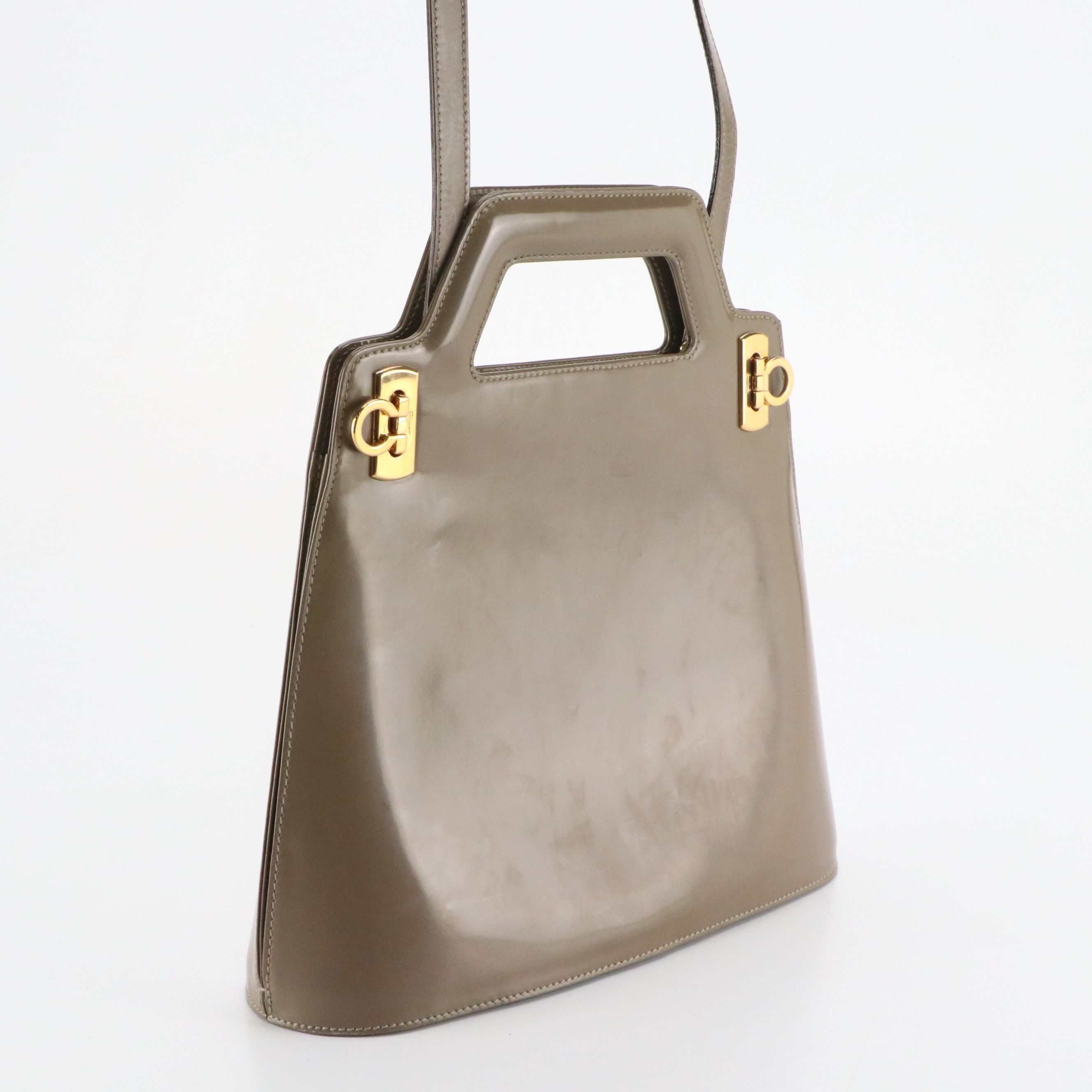 Salvatore Ferragamo Small Wanda Top Handle Two-Way Bag in Taupe Leather