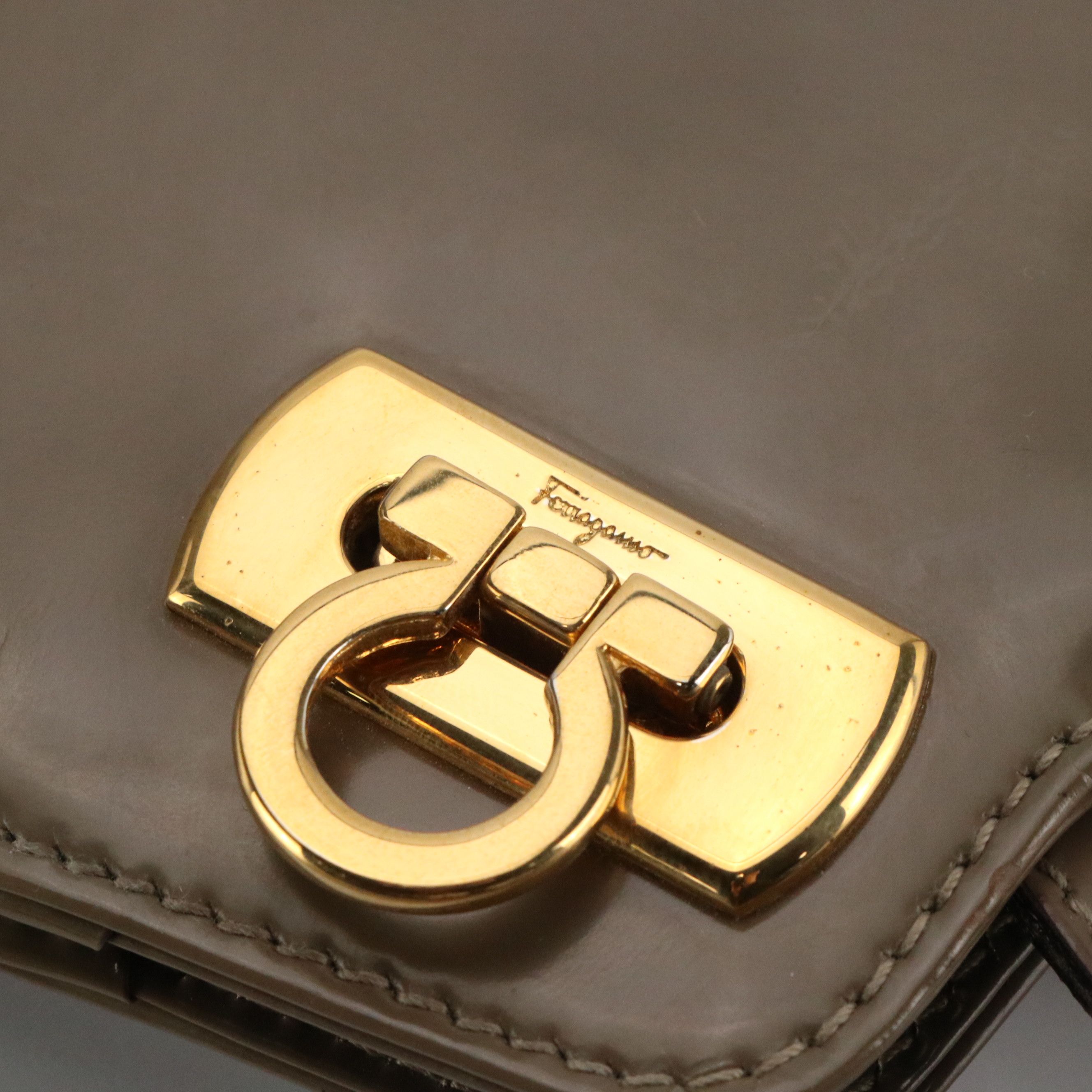 Salvatore Ferragamo Small Wanda Top Handle Two-Way Bag in Taupe Leather