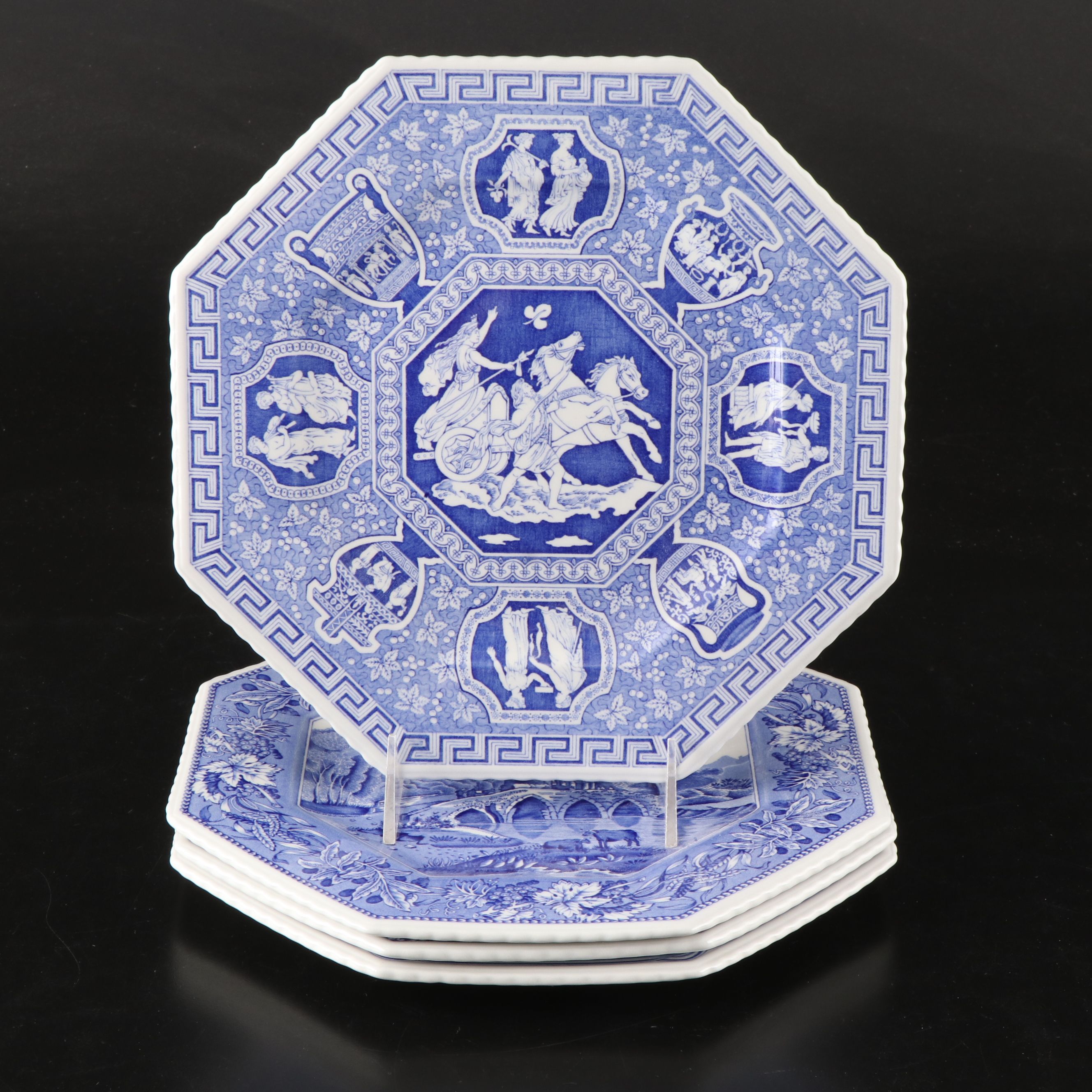 Godinger Silver Plate Candlesticks with Spode Blue Room Porcelain Plates