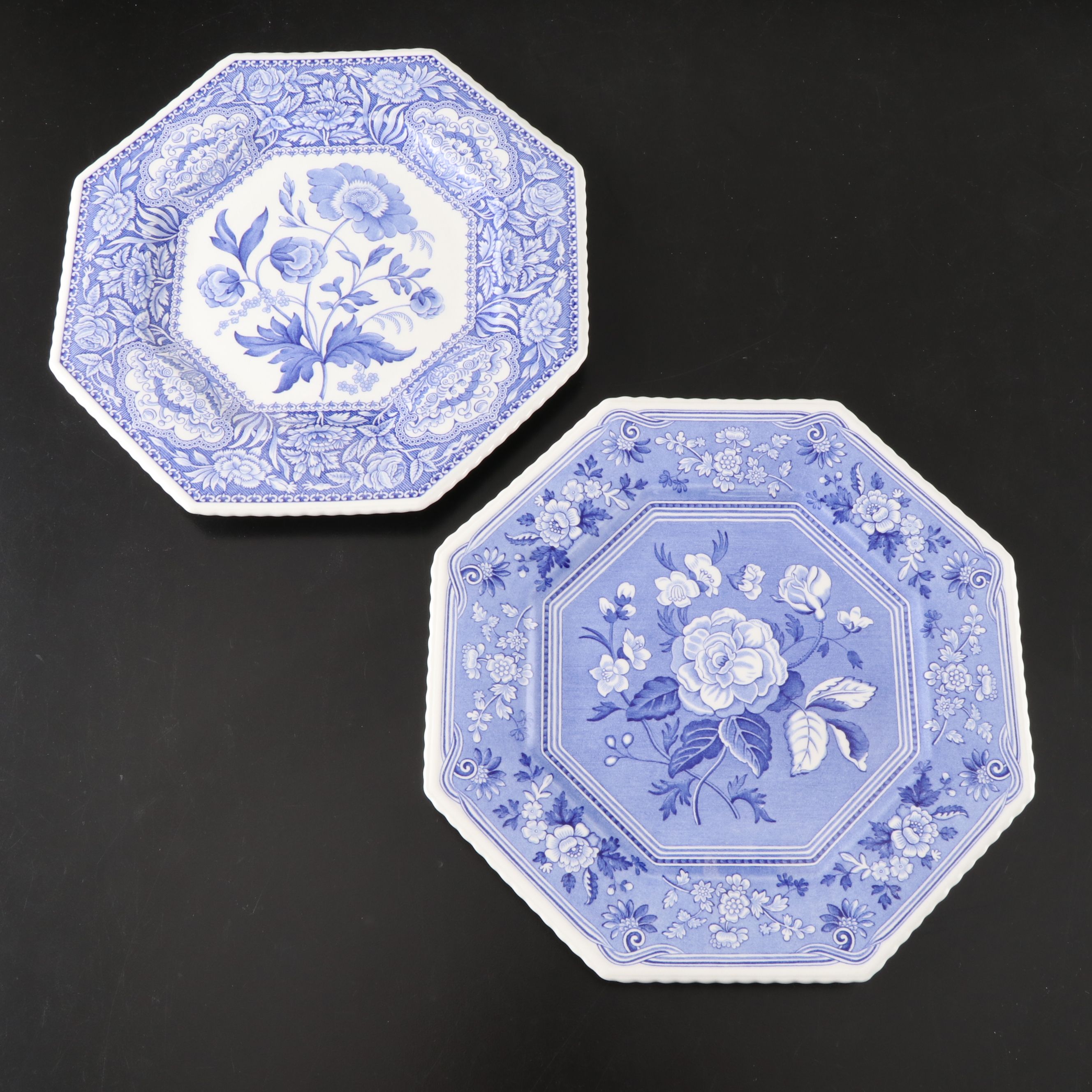 Godinger Silver Plate Candlesticks with Spode Blue Room Porcelain Plates