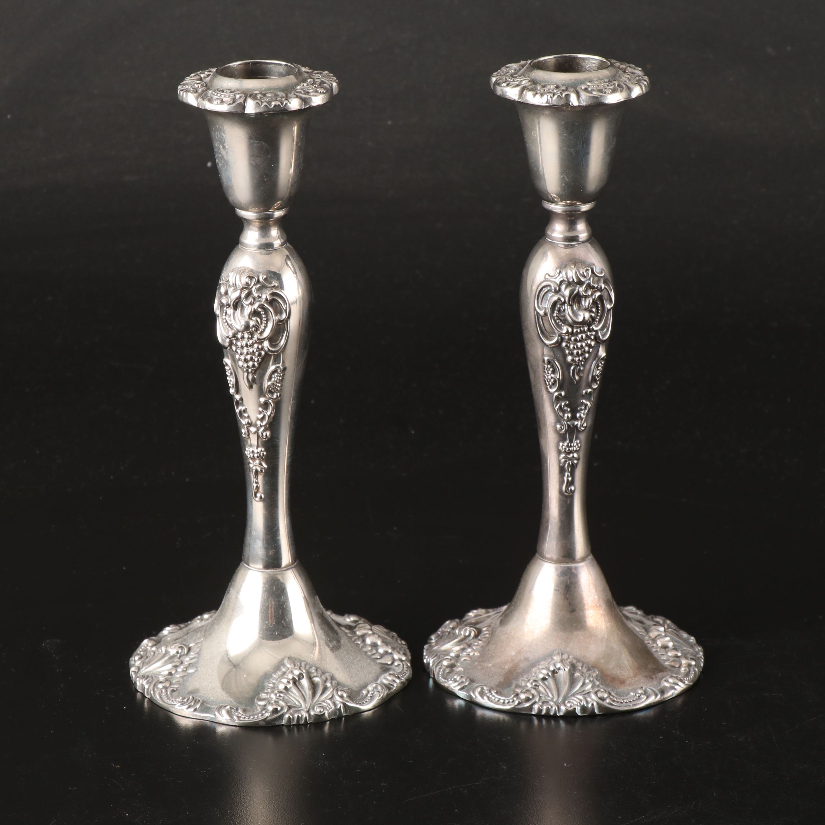 Godinger Silver Plate Candlesticks with Spode Blue Room Porcelain Plates