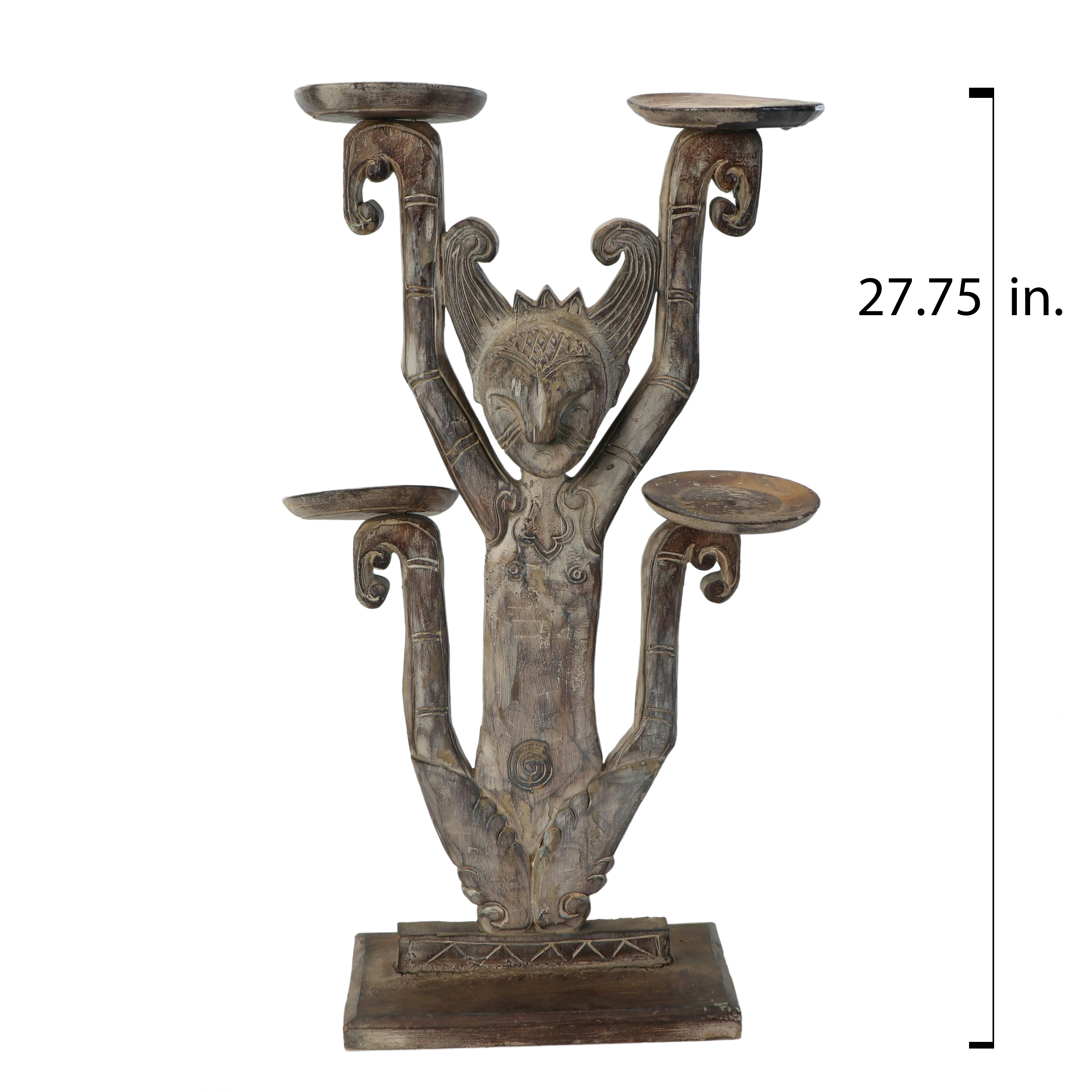 Anthropomorphic Folk Art Style Wooden Candle Holder