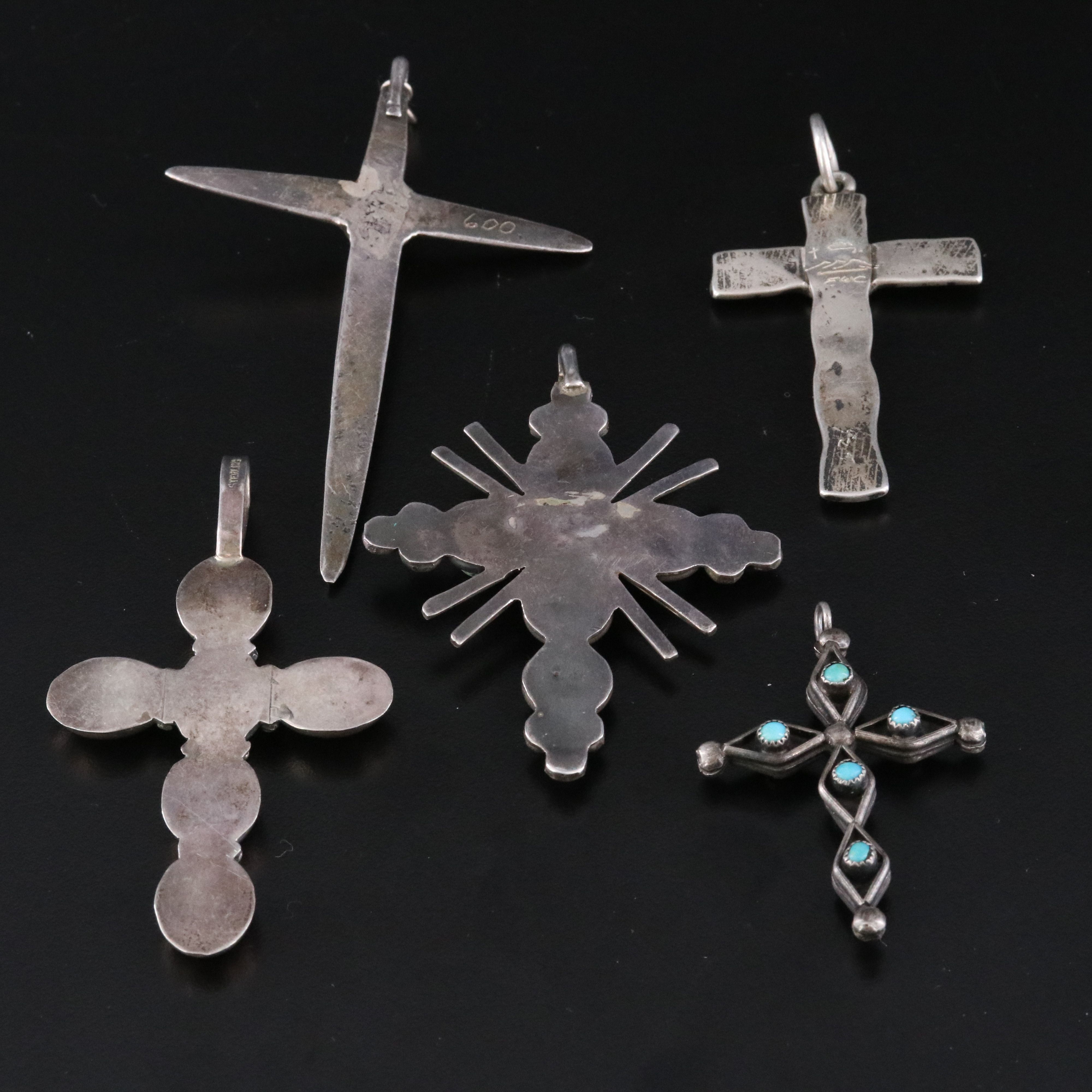 Southwestern Sterling Cross Pendants Including Shadowbox, Reversible and Coral