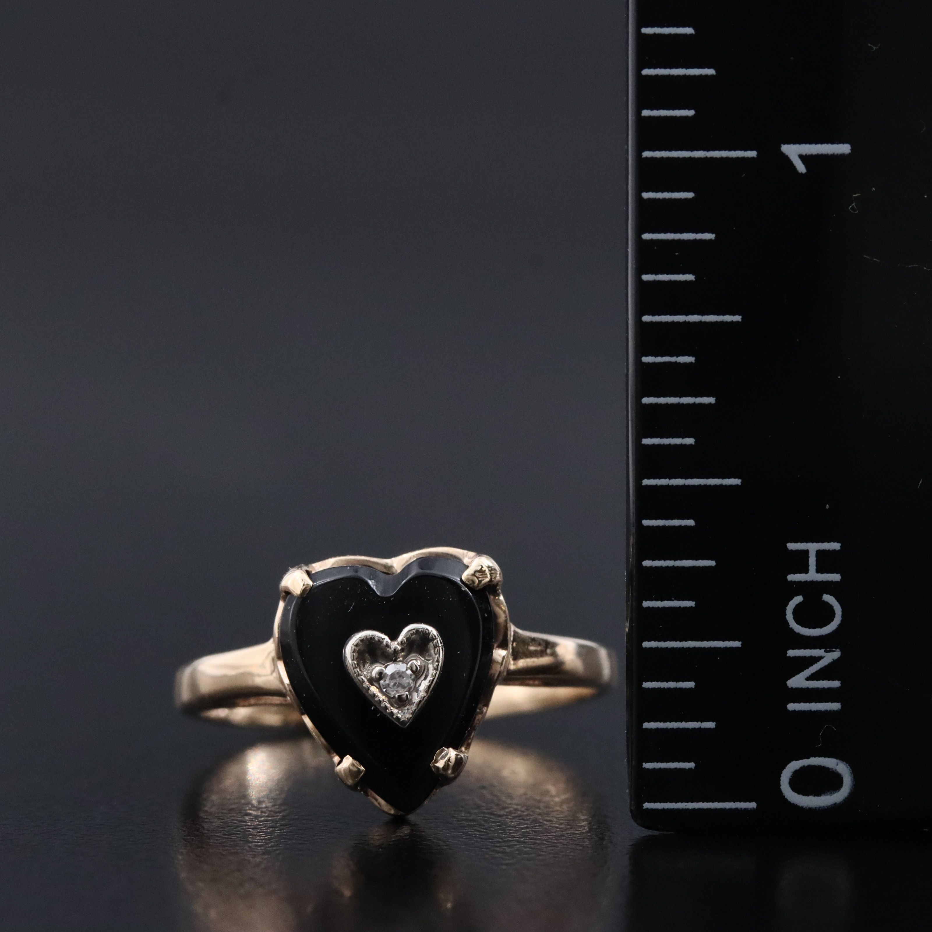 10K Black Onyx and Diamond Heart Ring