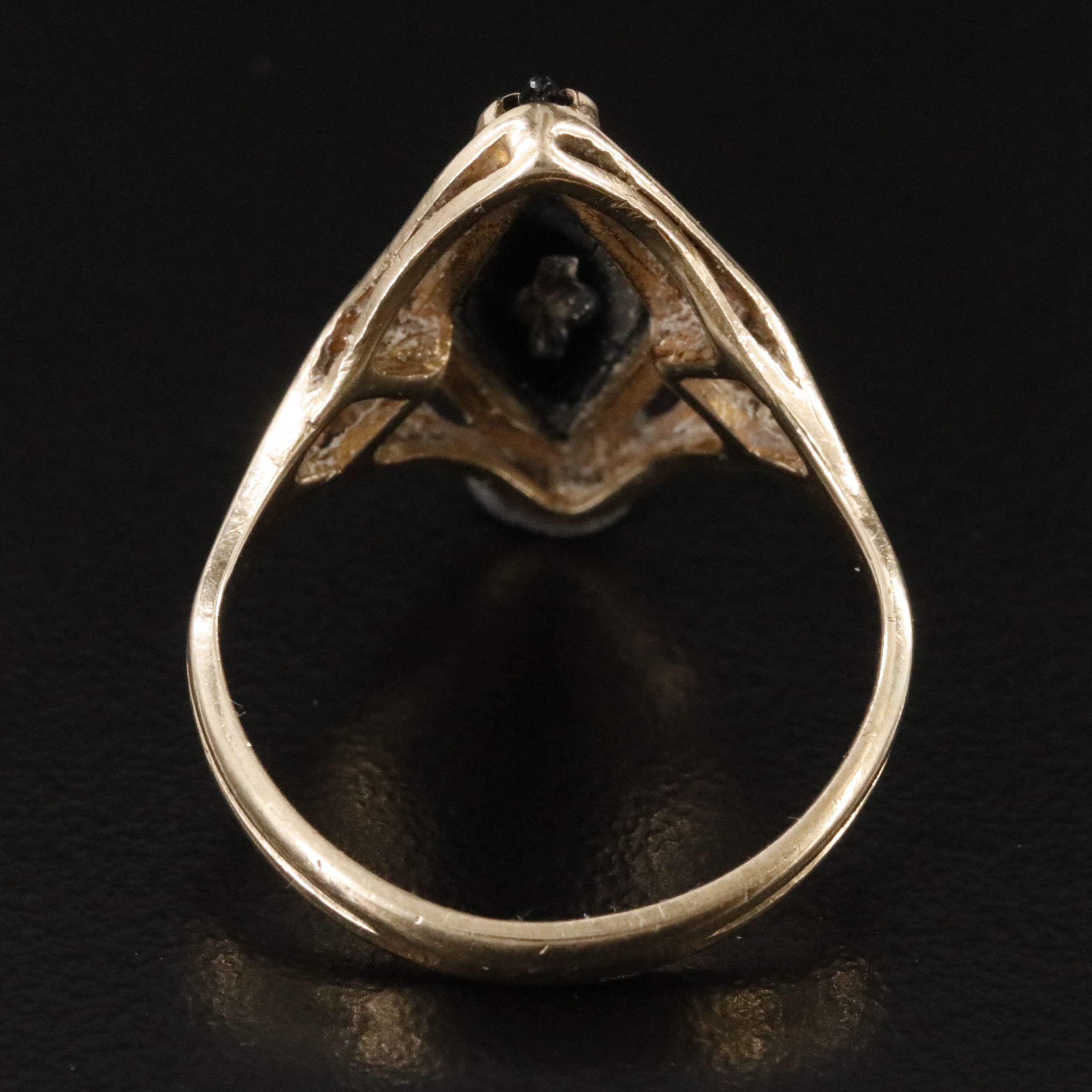 10K Black Onyx and Diamond Navette Ring