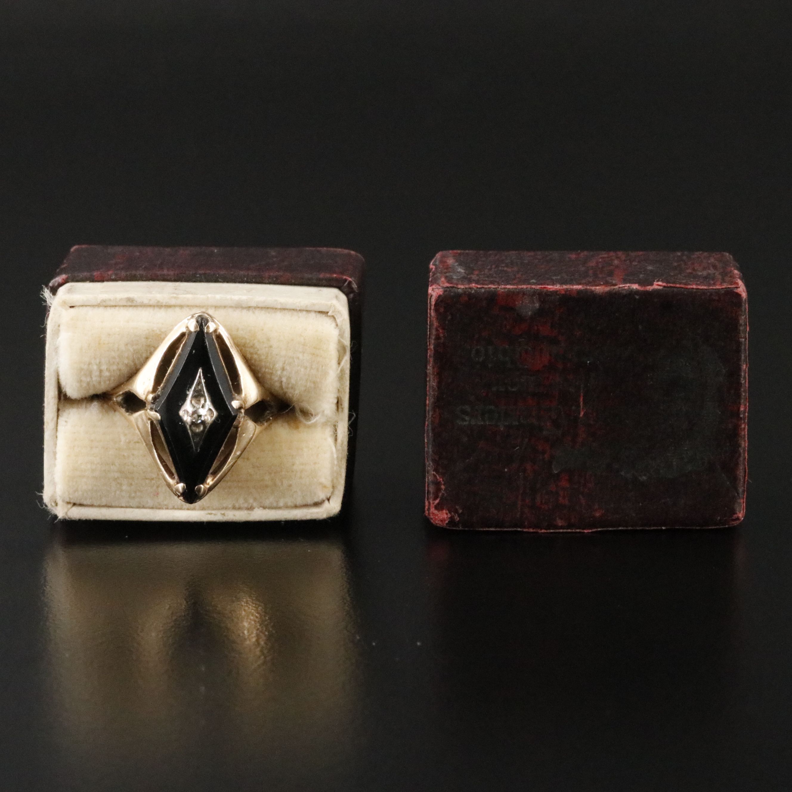 10K Black Onyx and Diamond Navette Ring