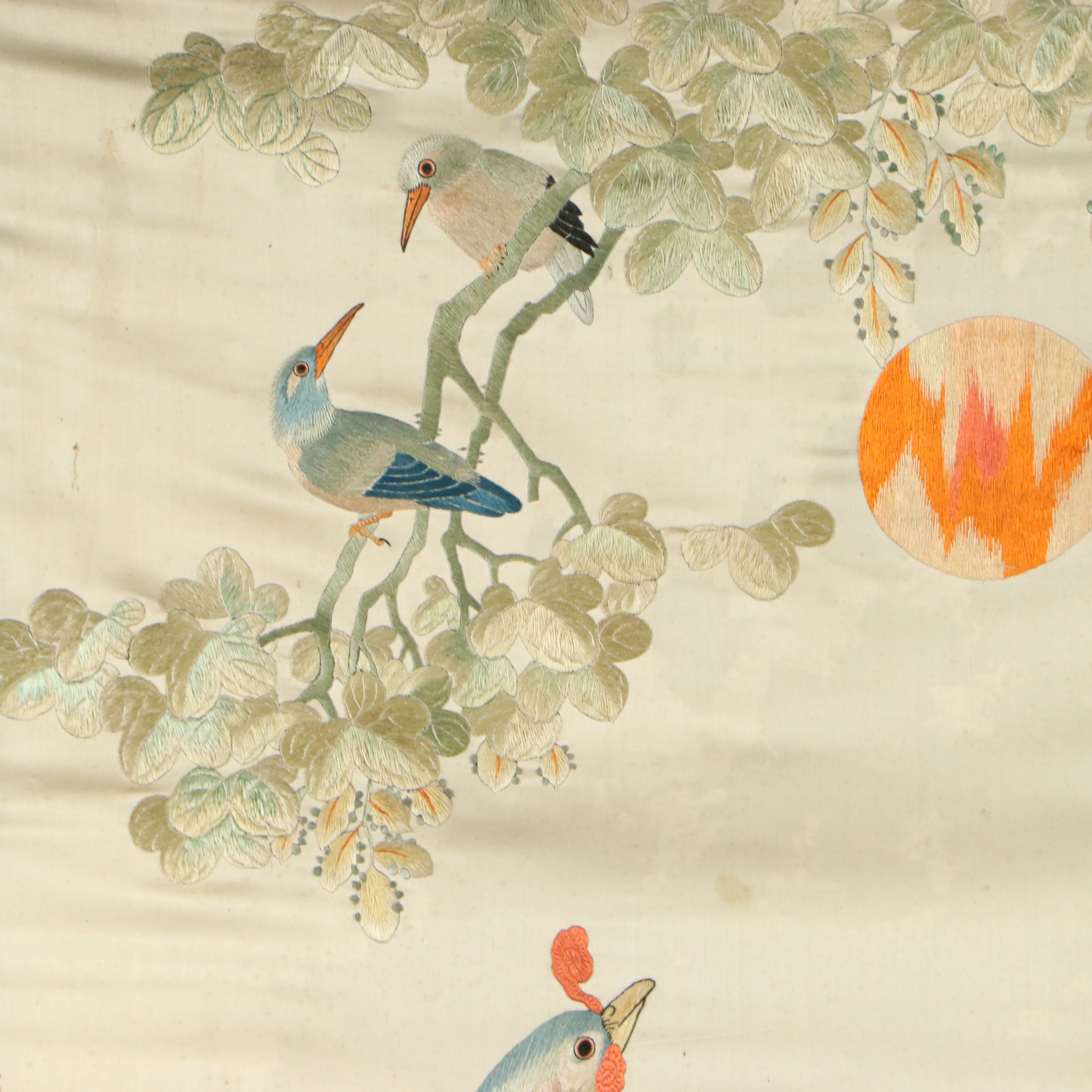 Chinese Silk Embroidered "Hundred Birds" Panel, Mid to Late 20th Century