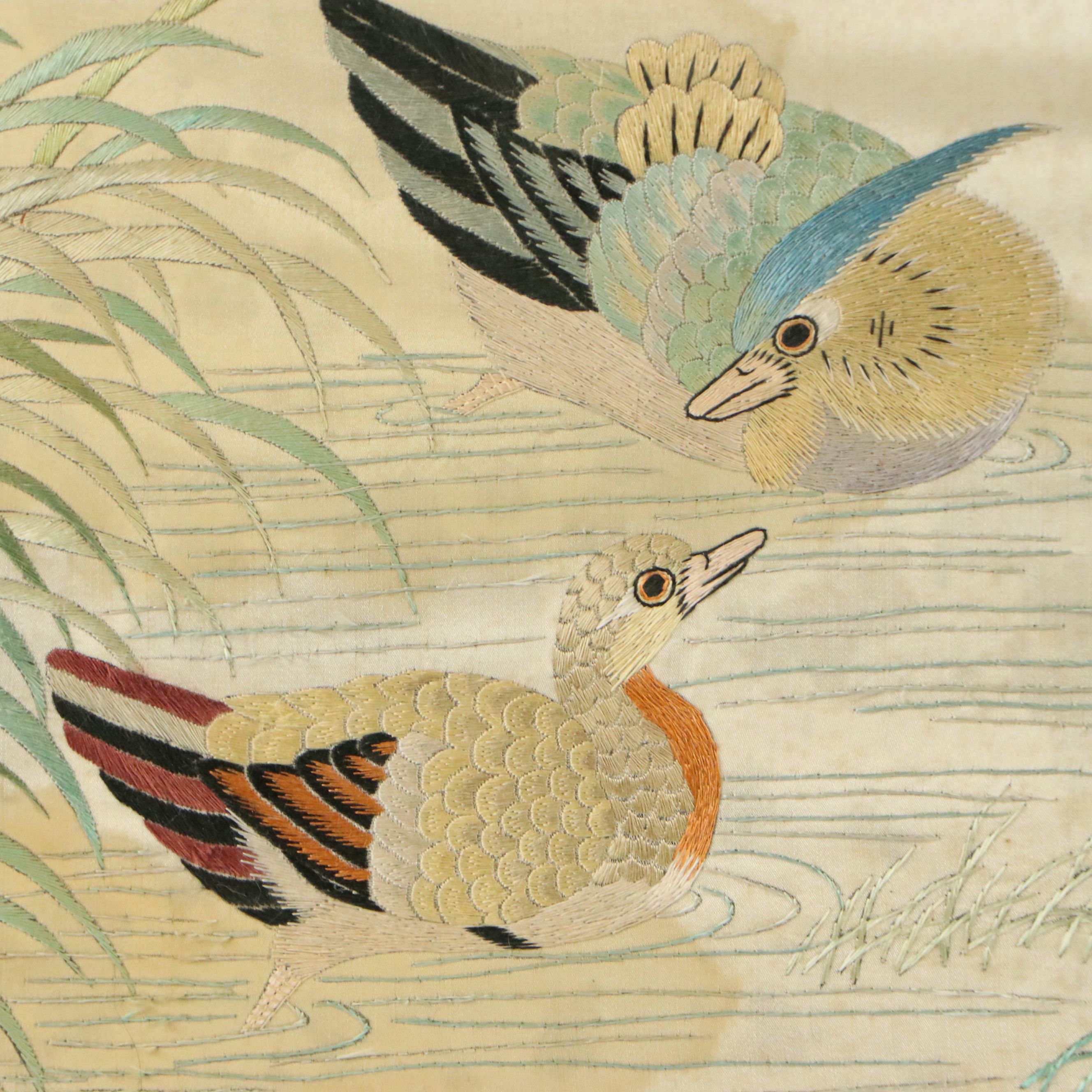 Chinese Silk Embroidered "Hundred Birds" Panel, Mid to Late 20th Century
