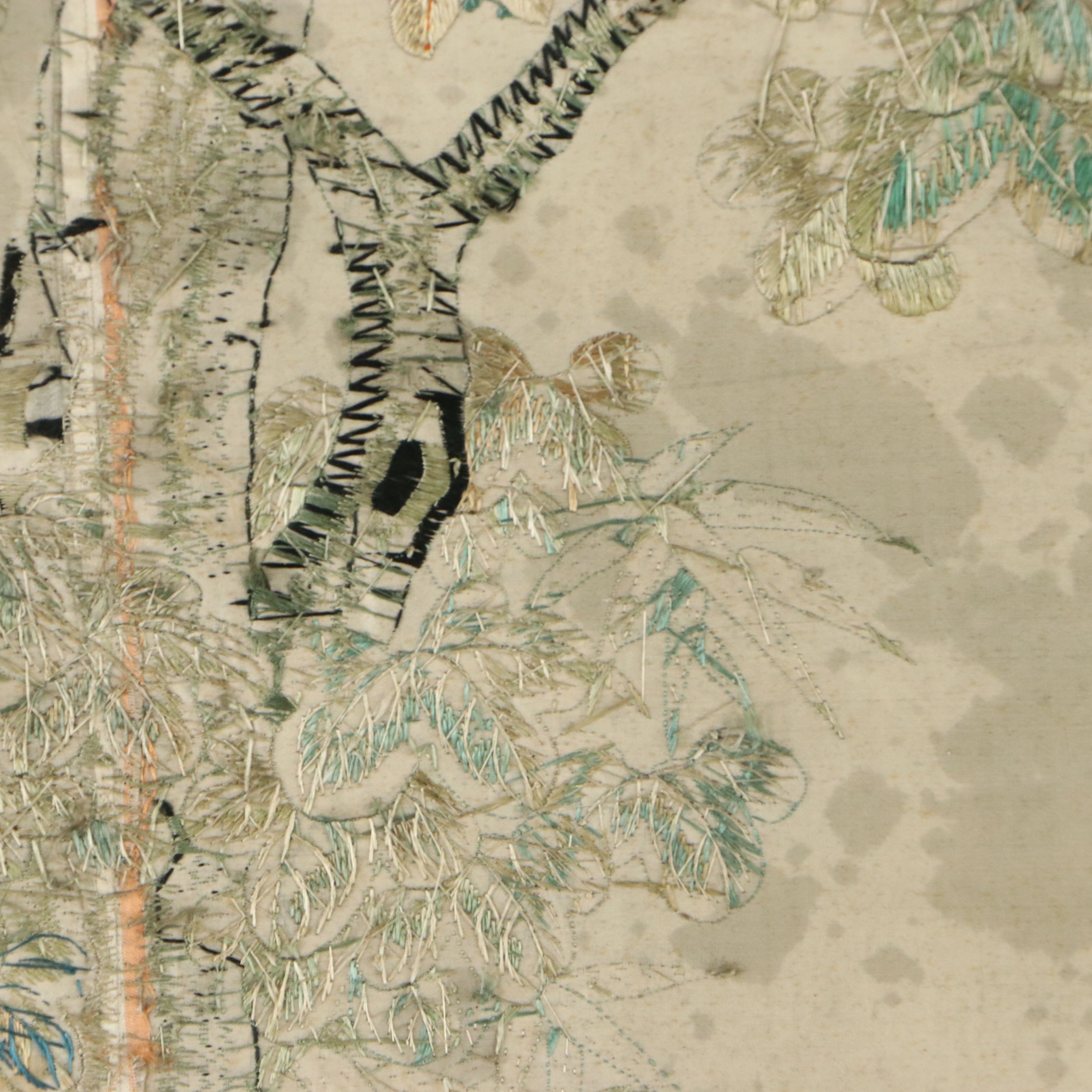 Chinese Silk Embroidered "Hundred Birds" Panel, Mid to Late 20th Century
