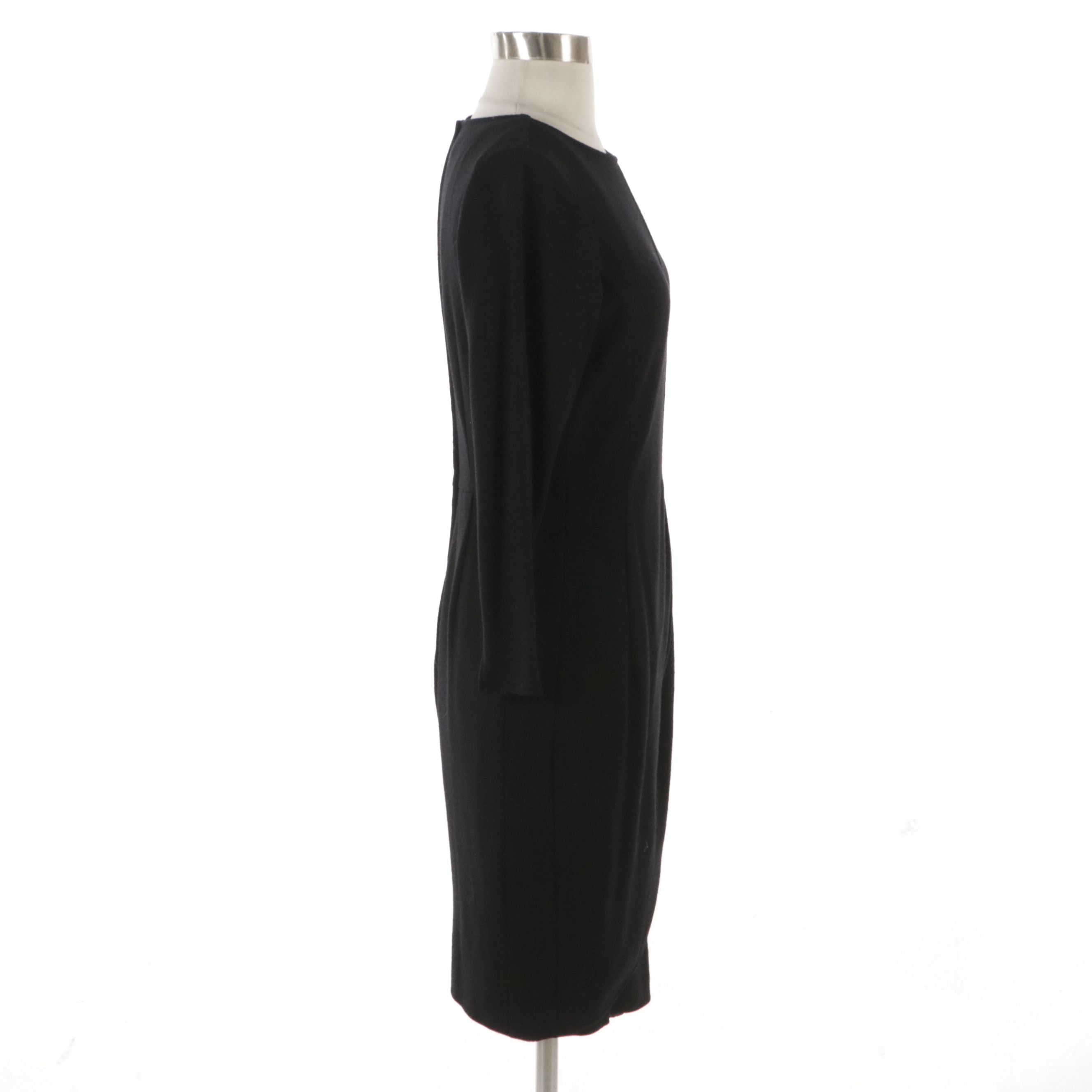 Valentino Garavani Miss V Black Wool Dress with Ruched Detail