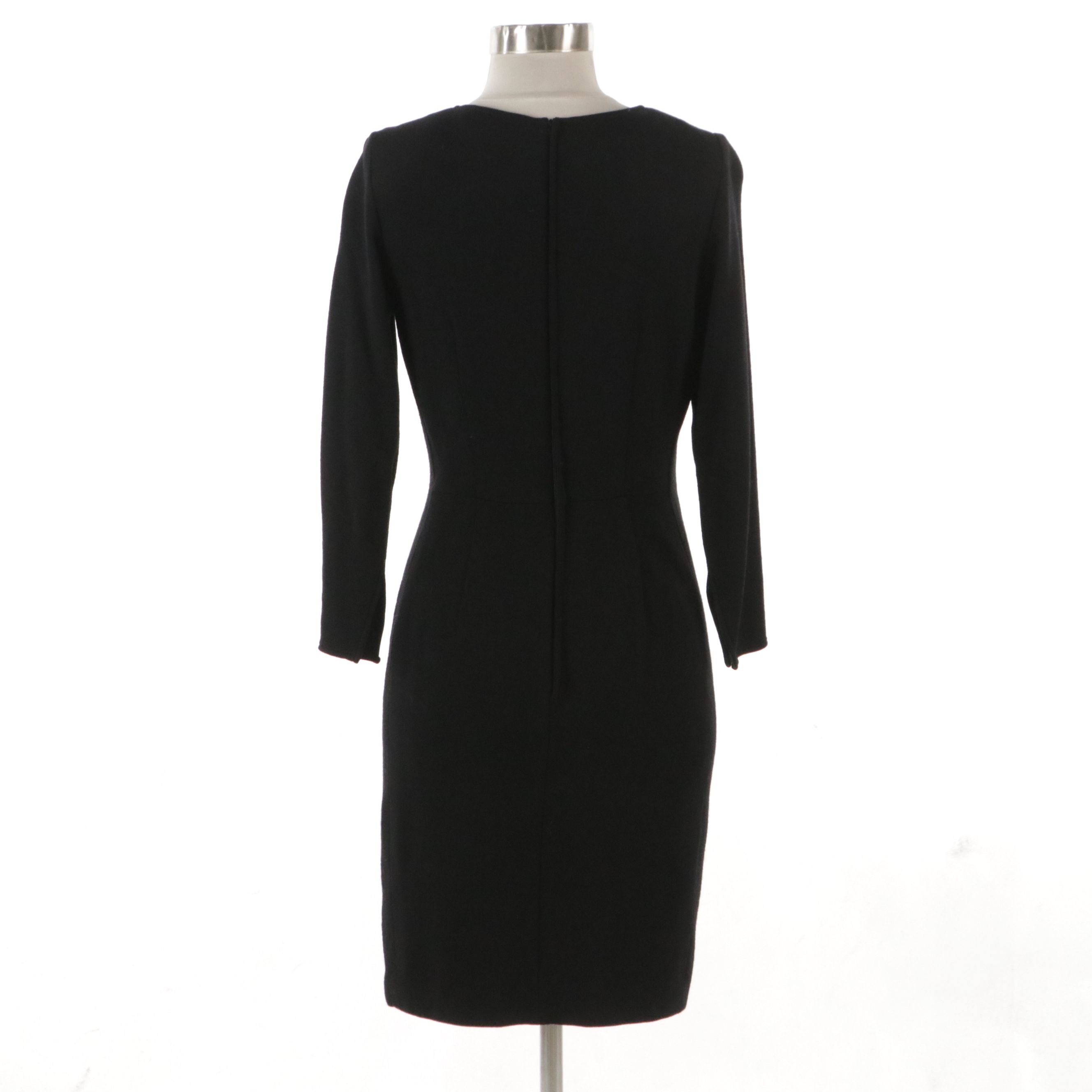 Valentino Garavani Miss V Black Wool Dress with Ruched Detail