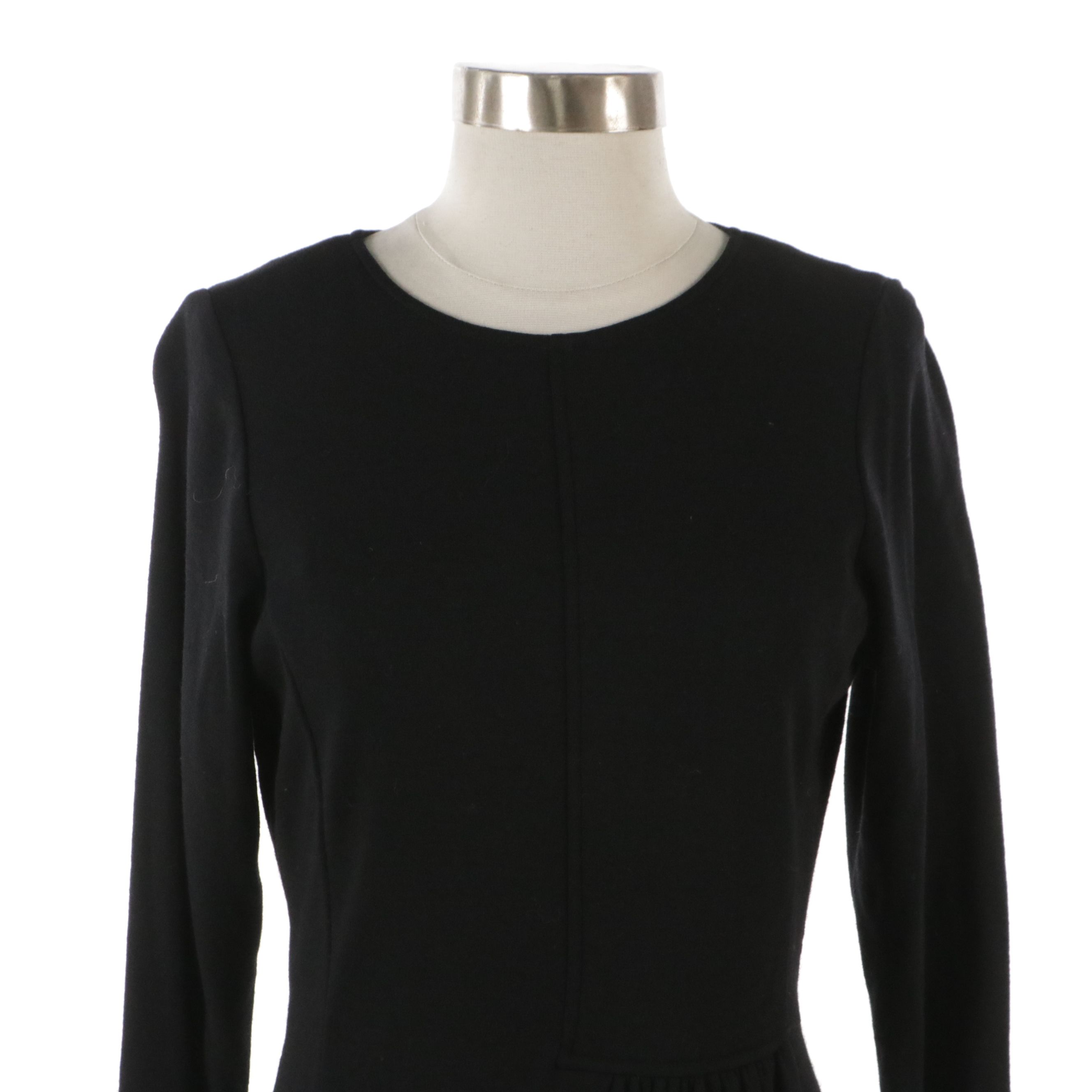 Valentino Garavani Miss V Black Wool Dress with Ruched Detail