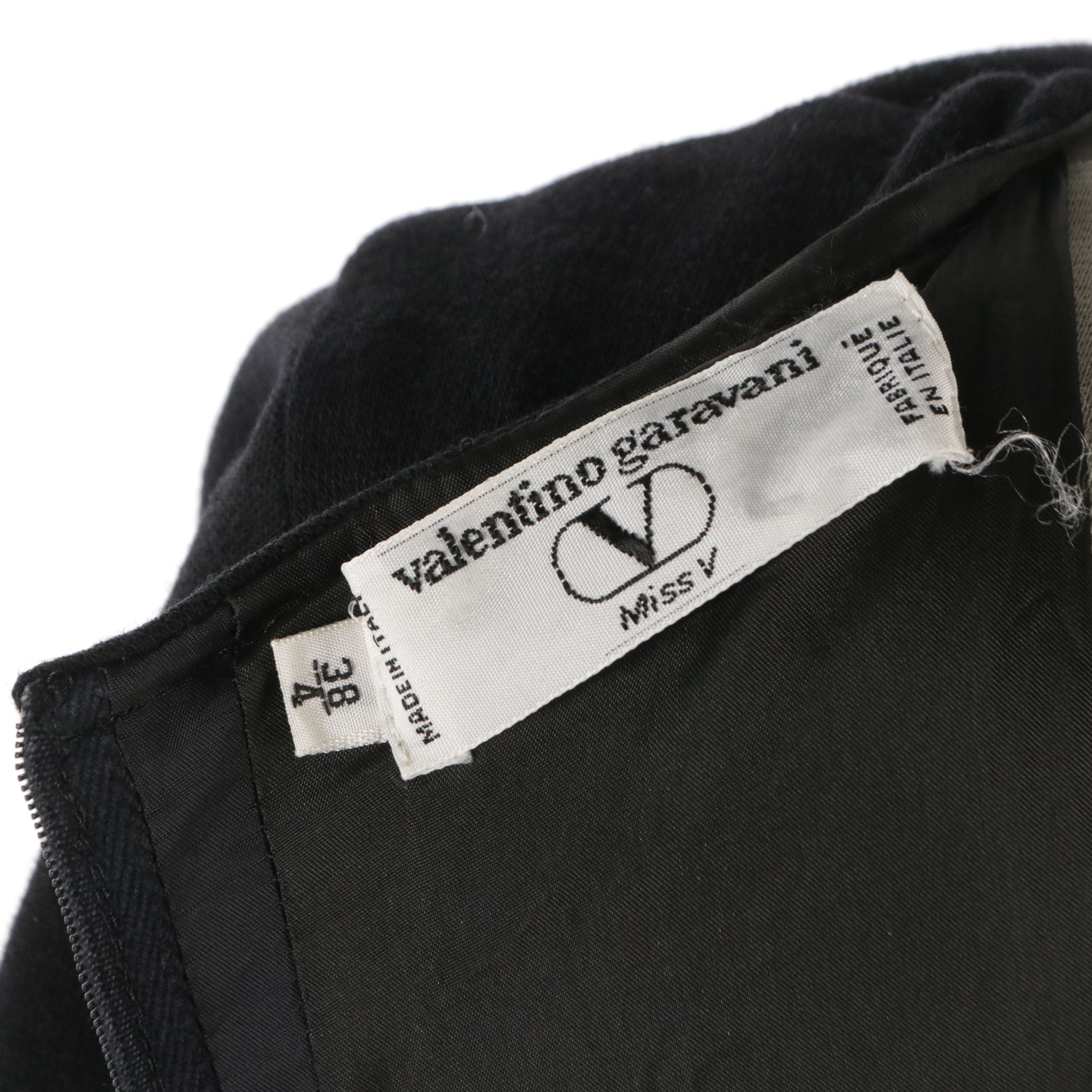 Valentino Garavani Miss V Black Wool Dress with Ruched Detail