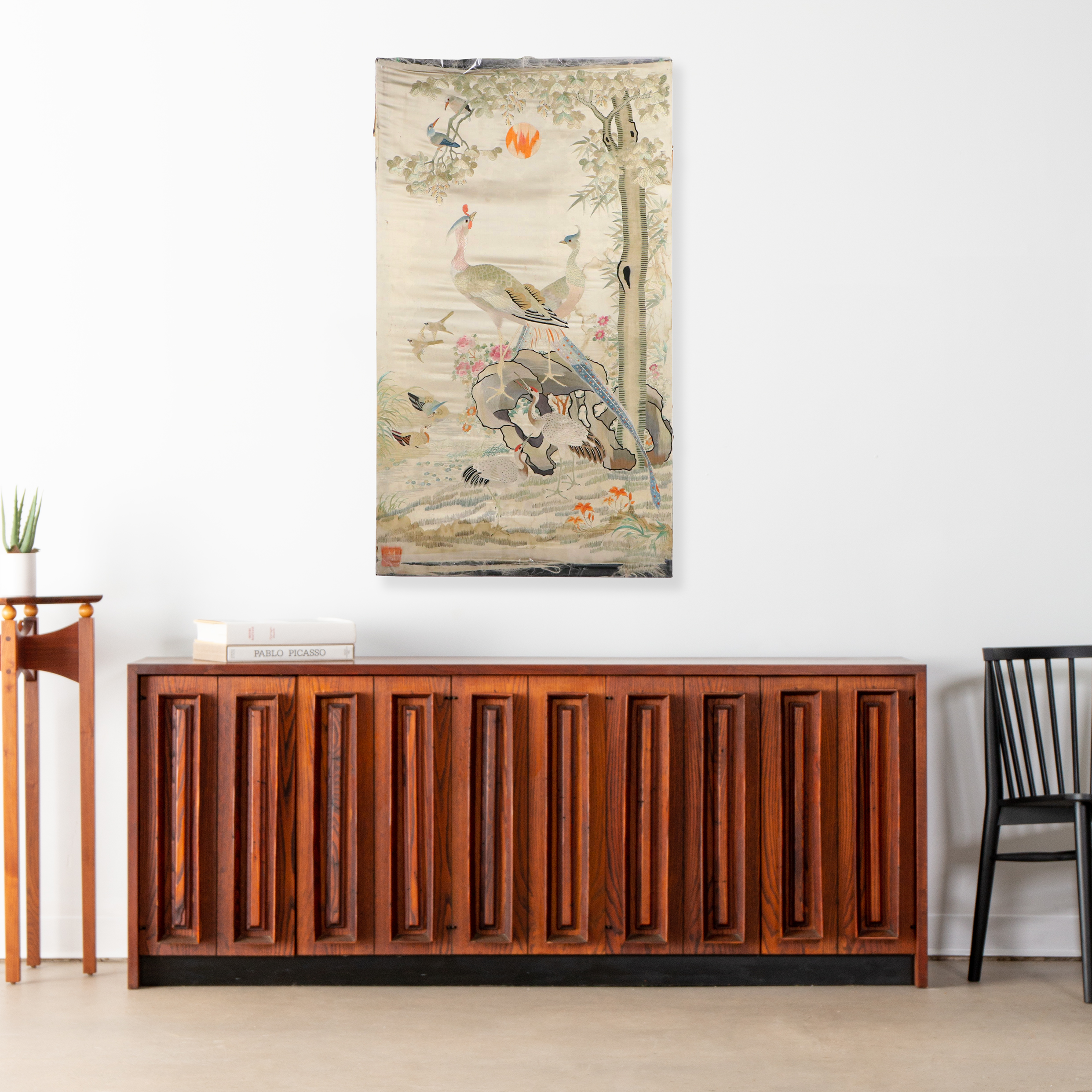 Chinese Silk Embroidered "Hundred Birds" Panel, Mid to Late 20th Century