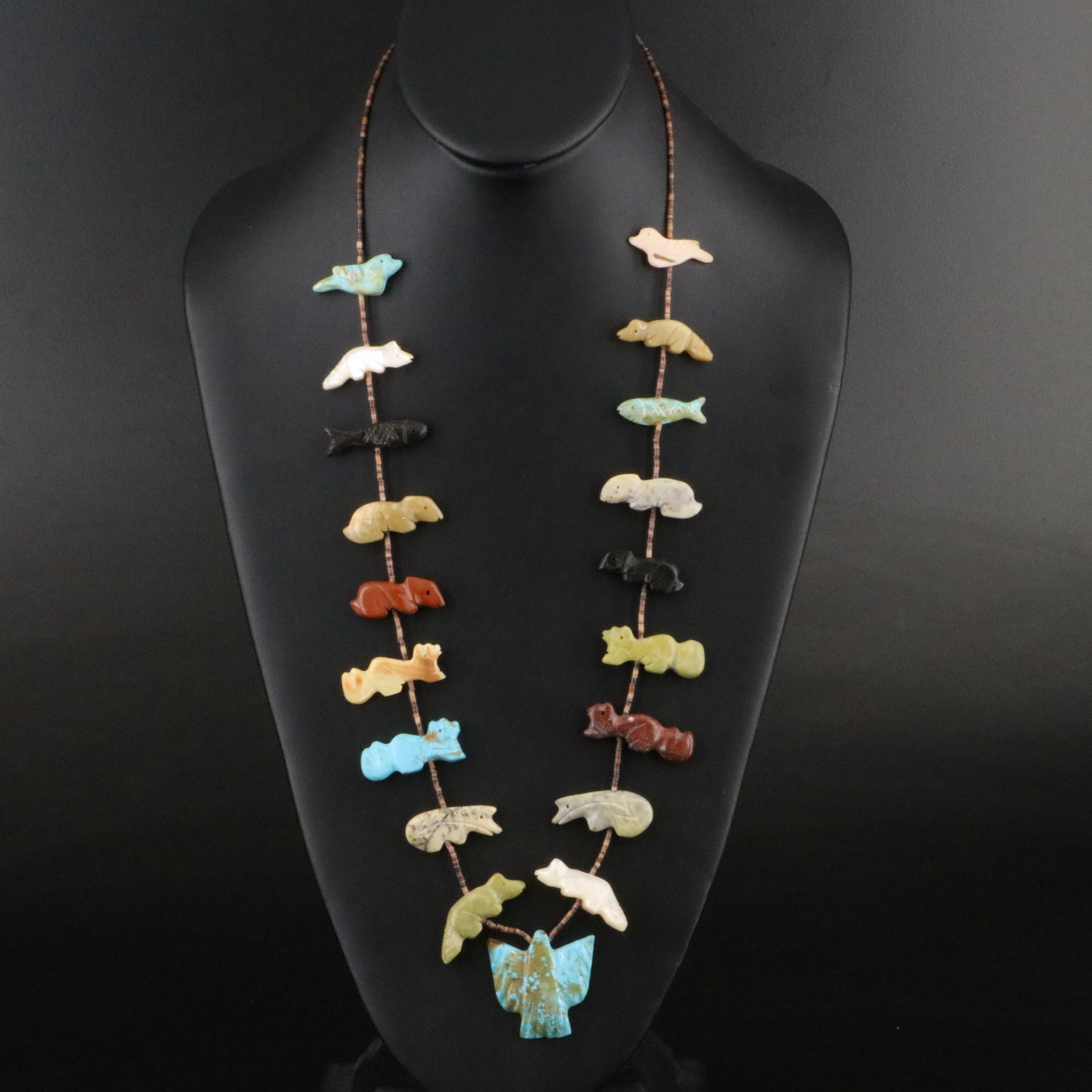 Southwestern Sterling Fetish Necklace Including Mother-of-Pearl and Shell