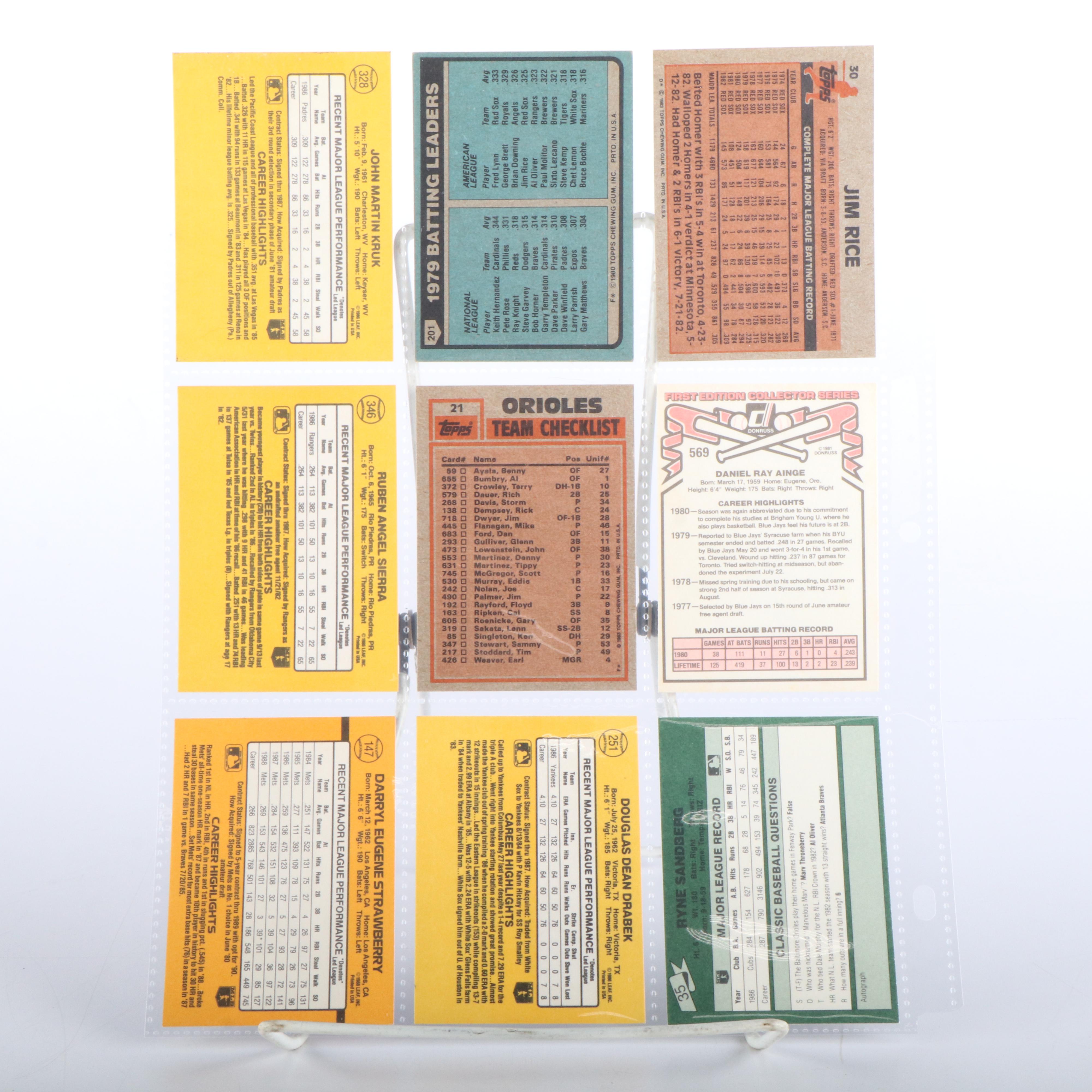 Donruss with Other Baseball Cards Featuring Jim Rice, Ryne Sandberg, and More