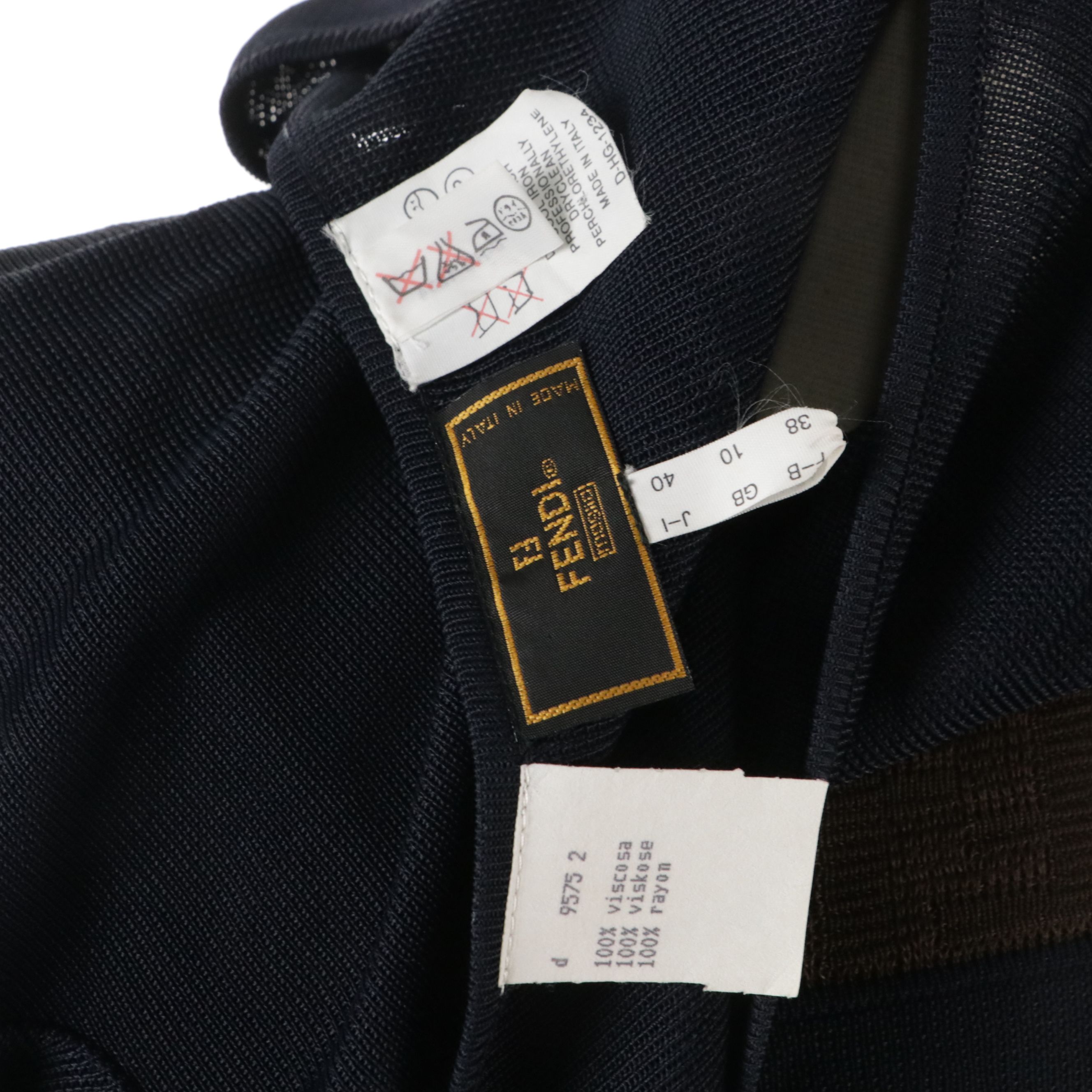 Fendi Scoop Neck Top in Navy Blue with Beige and Brown FF Logo Stripes