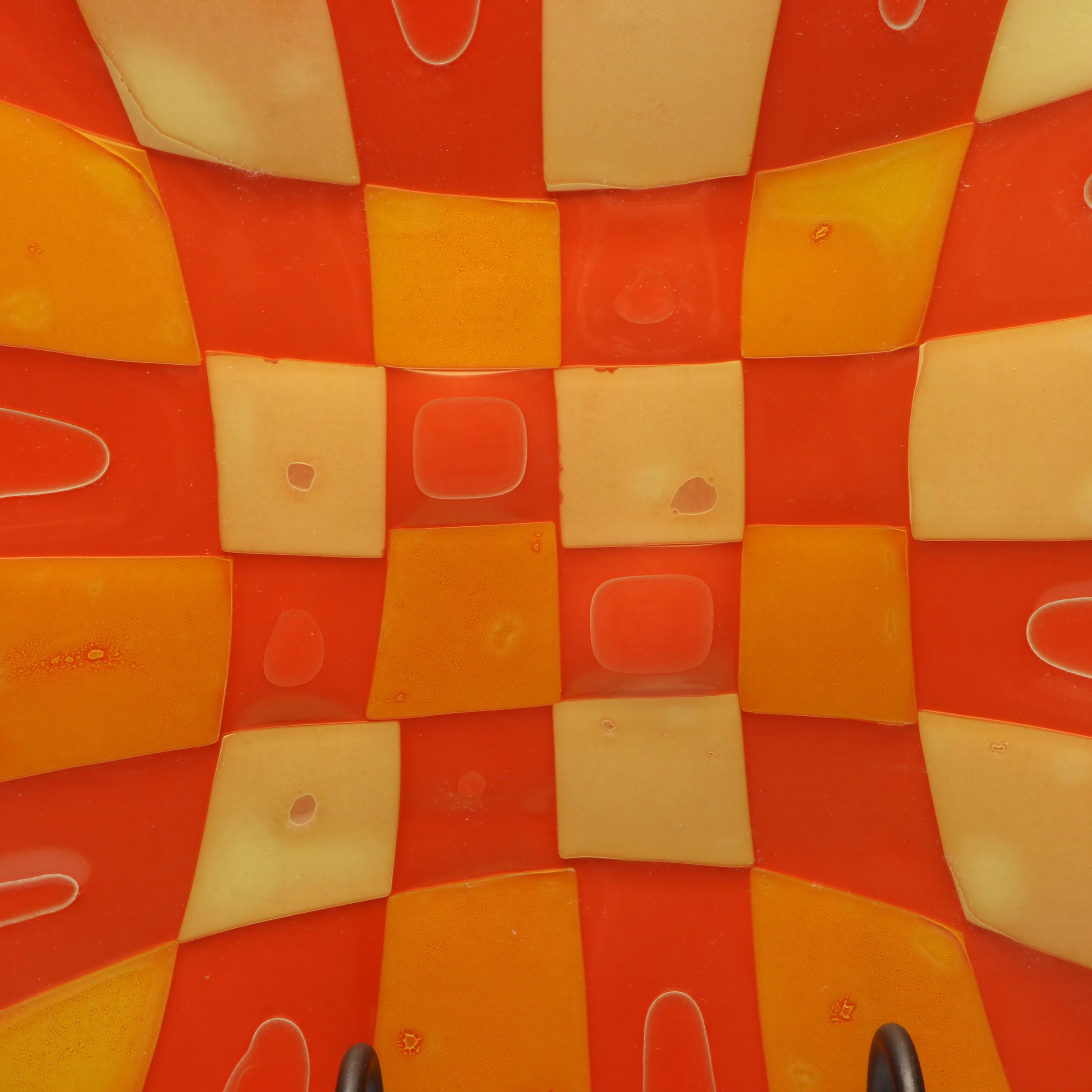 MCM Higgins Fused Checkered Art Glass Tray on Metal Stand