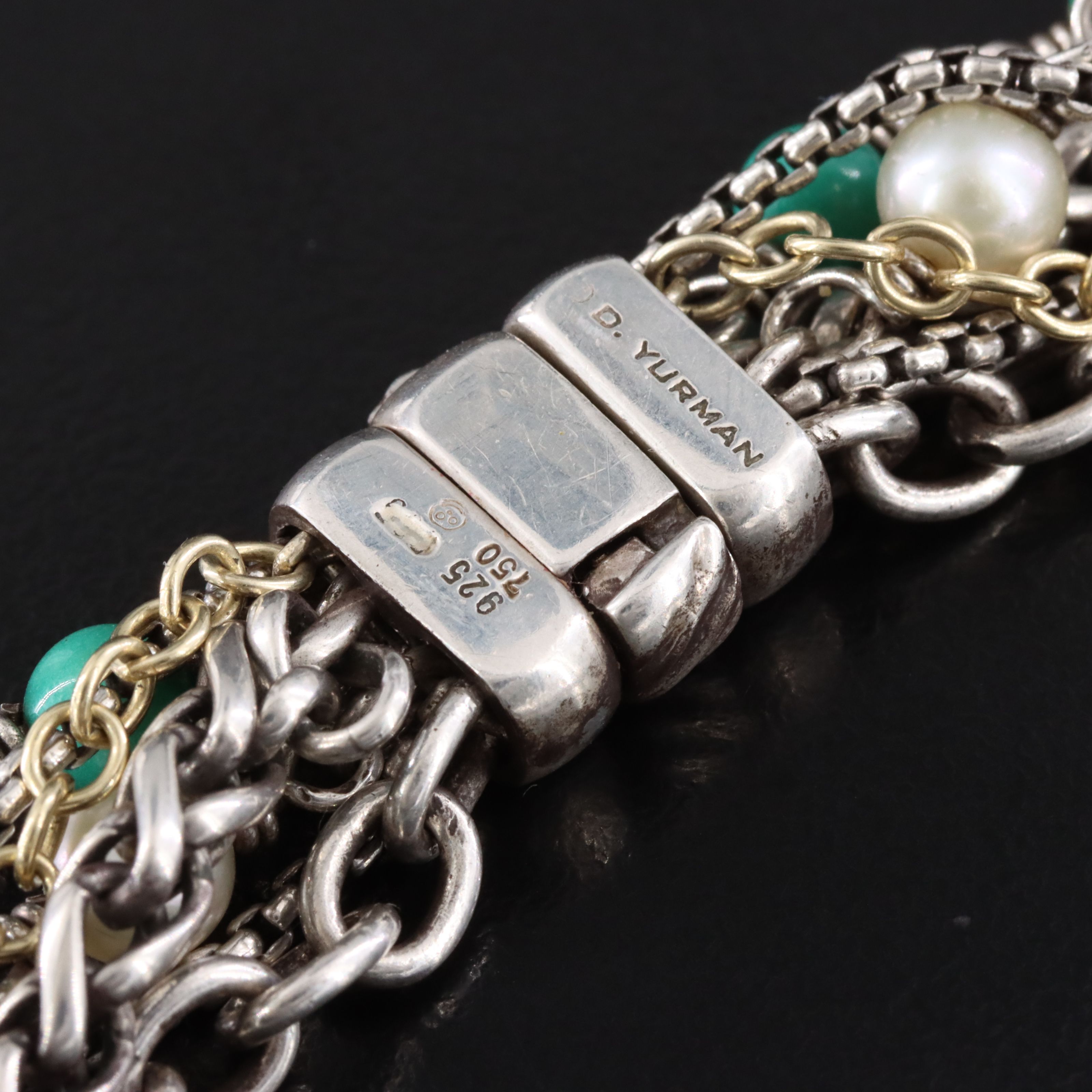 David Yurman Sterling,18K, Pearl and Turquoise Multi-Strand Necklace