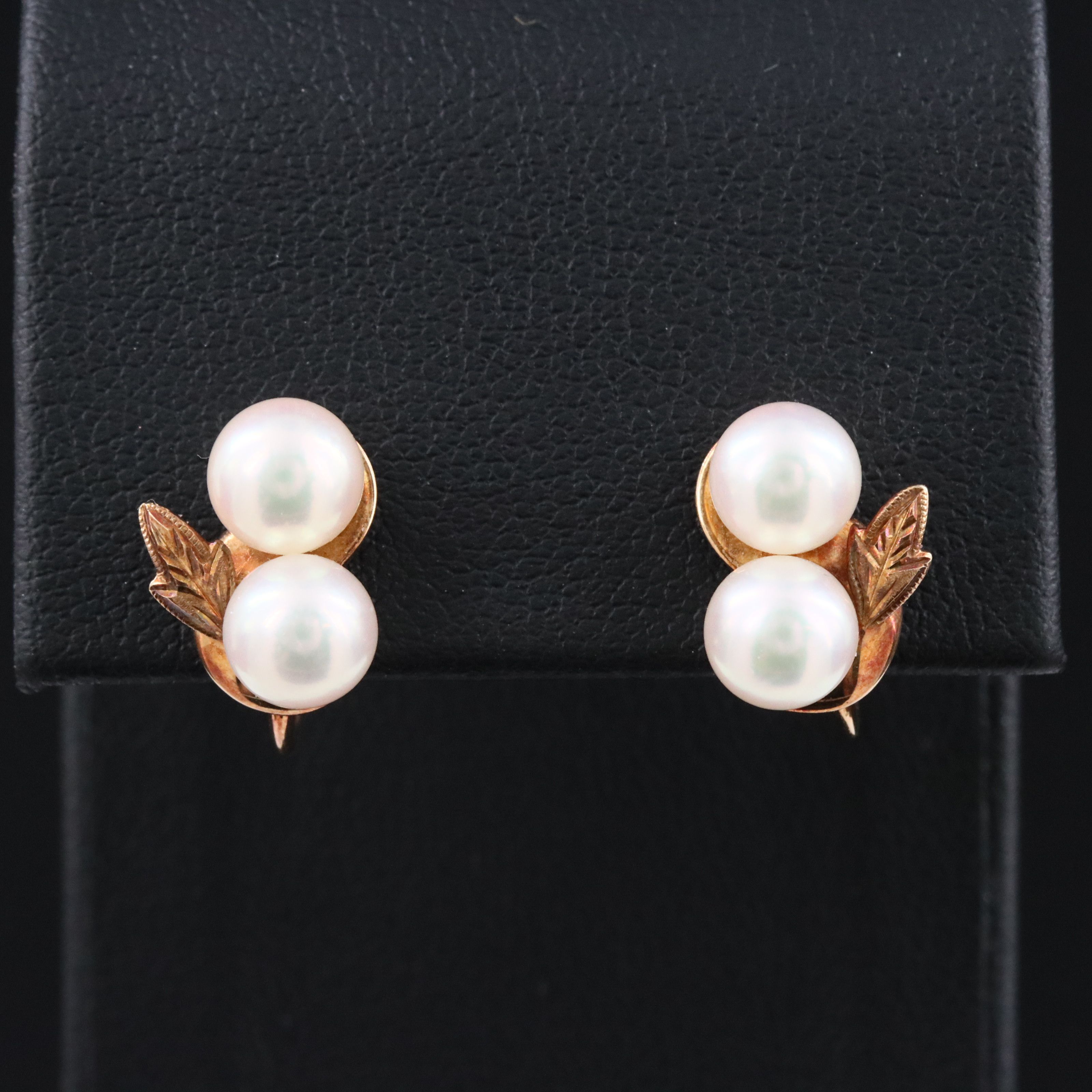 Mikimoto 14K Double Pearl Screw Back  Earrings