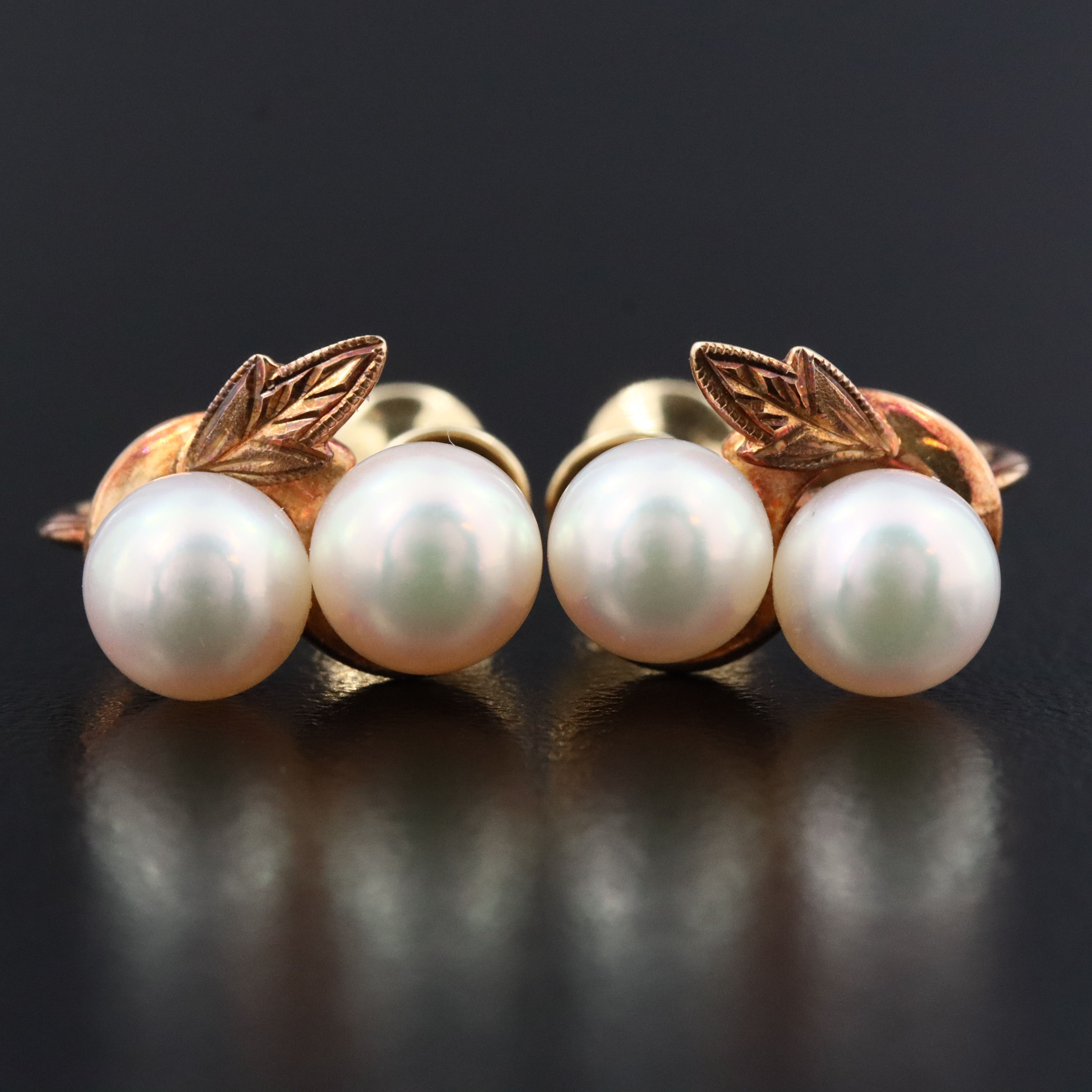 Mikimoto 14K Double Pearl Screw Back  Earrings