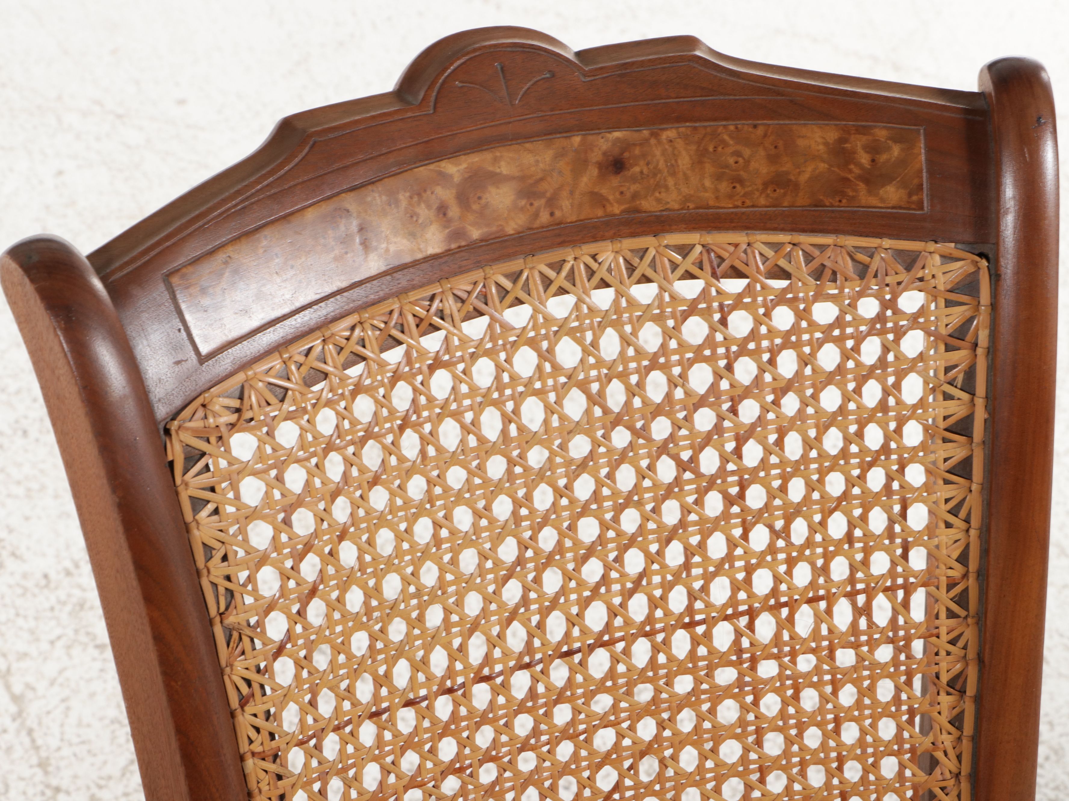 Assembled Pair of Sheraton Revival Caned Rocking Chairs